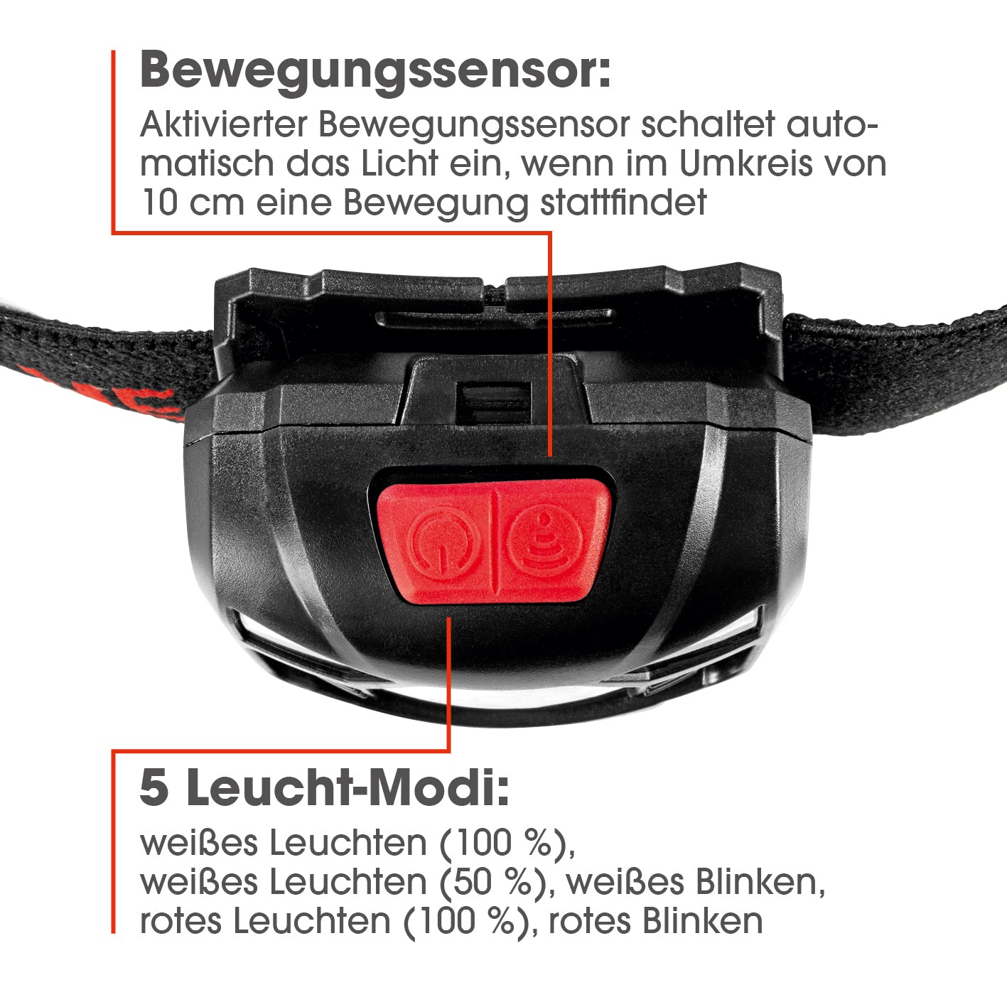 Stirnlampe - schwarz/rot