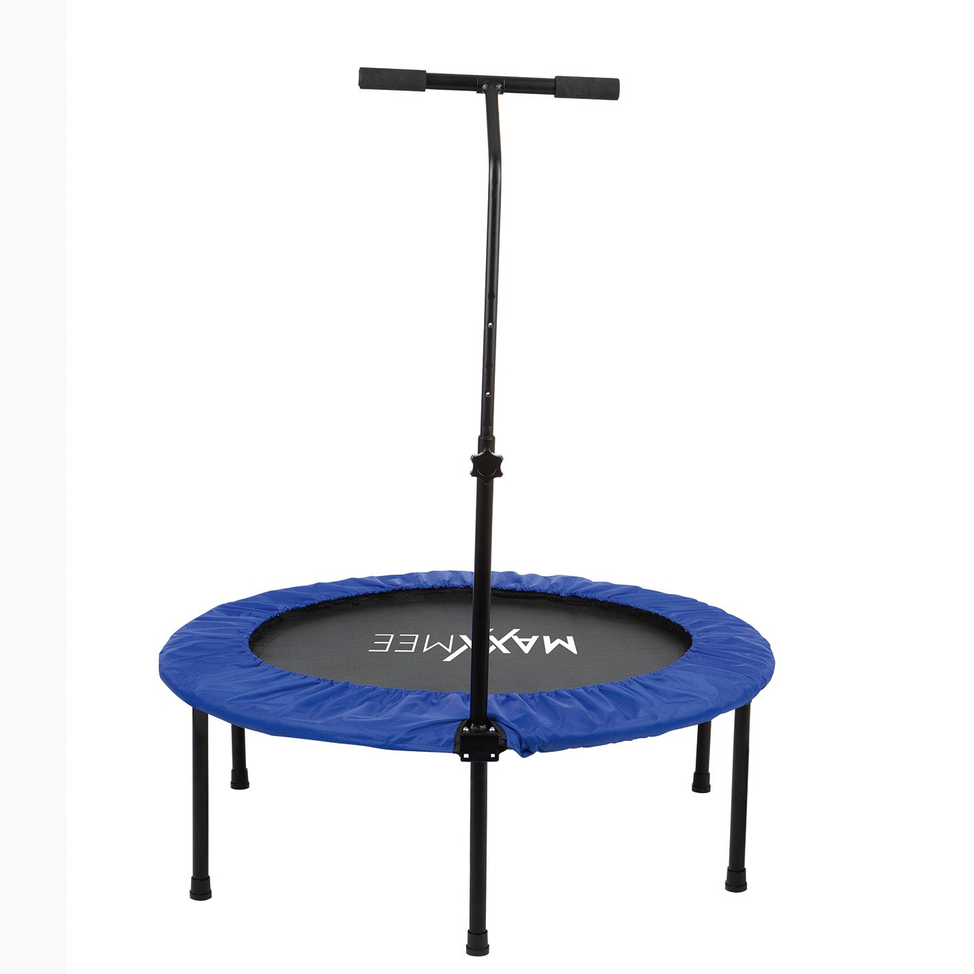 Fitness Trampolin - Mit höhenverstellbarer Haltestange in blau/schwarz für Stabilität und effektives Training zu Hause.