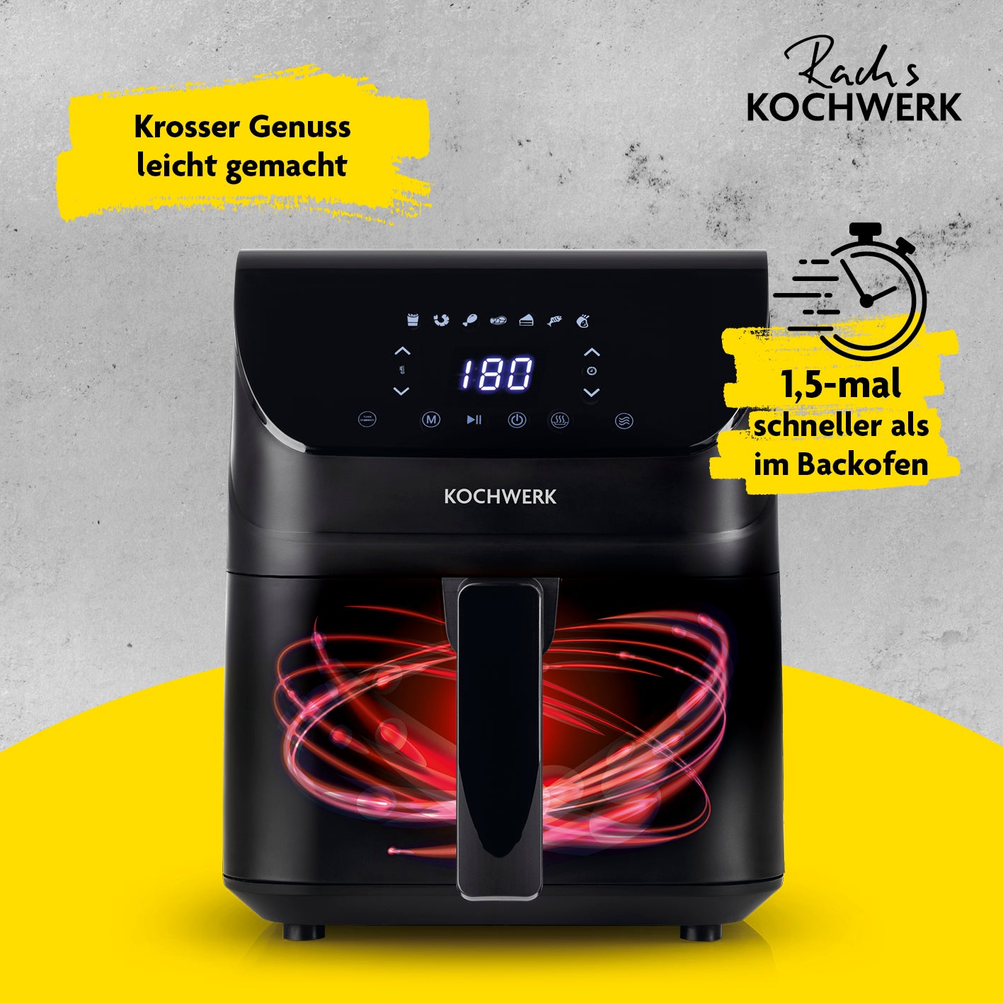 Heißluft-Fritteuse Digital mit Shake-Reminder 4l - 7 Programme von Kochwerk, schnell, digital, einfache Bedienung.