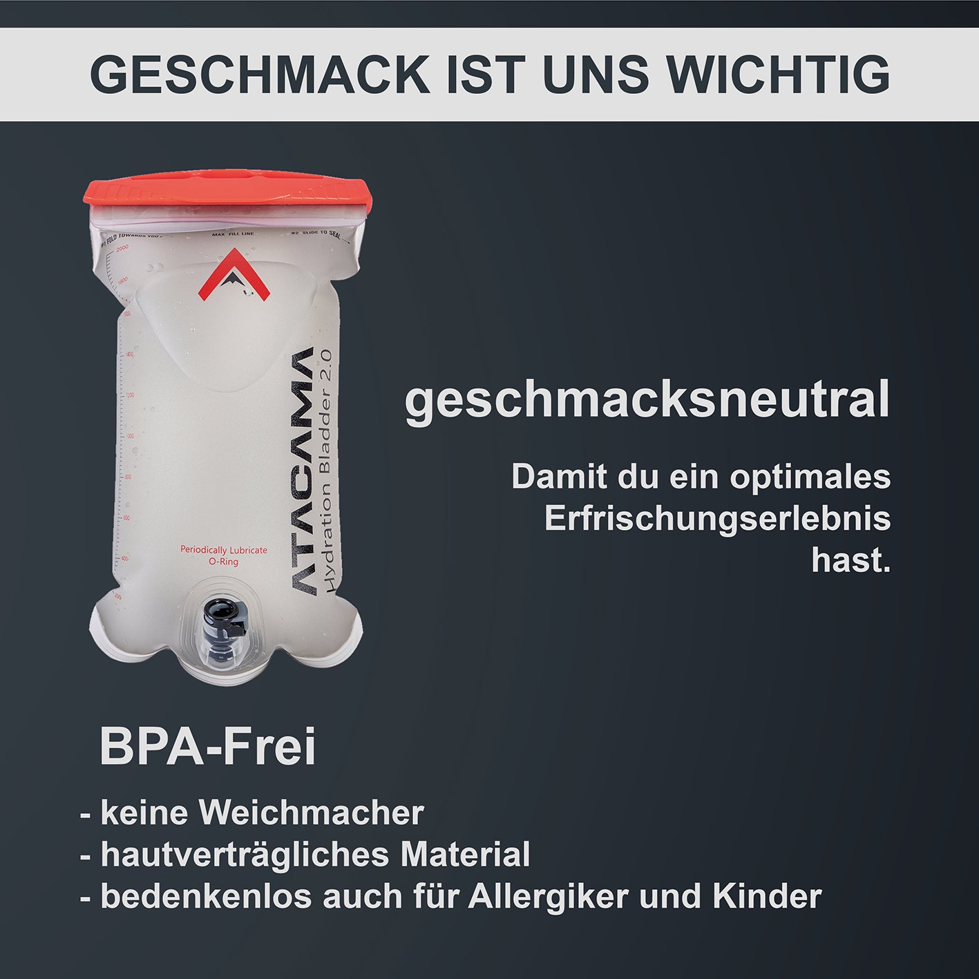 Trinkblase 2 Liter für Trinksystem, geschmacksneutral, BPA-frei, hautverträglich, ideal für Kinder und Allergiker, langlebig und auslaufsicher.