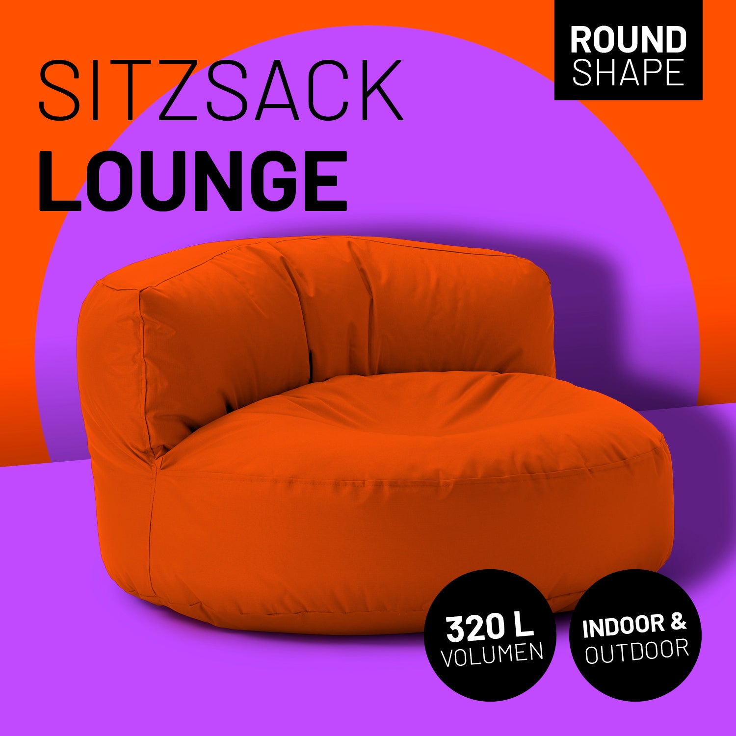 Sitzsack Lounge (320 L) in Orange, modern, bequem, indoor & outdoor nutzbar, langlebig mit hochwertiger EPS-Perlenfüllung und verdecktem Reißverschluss.