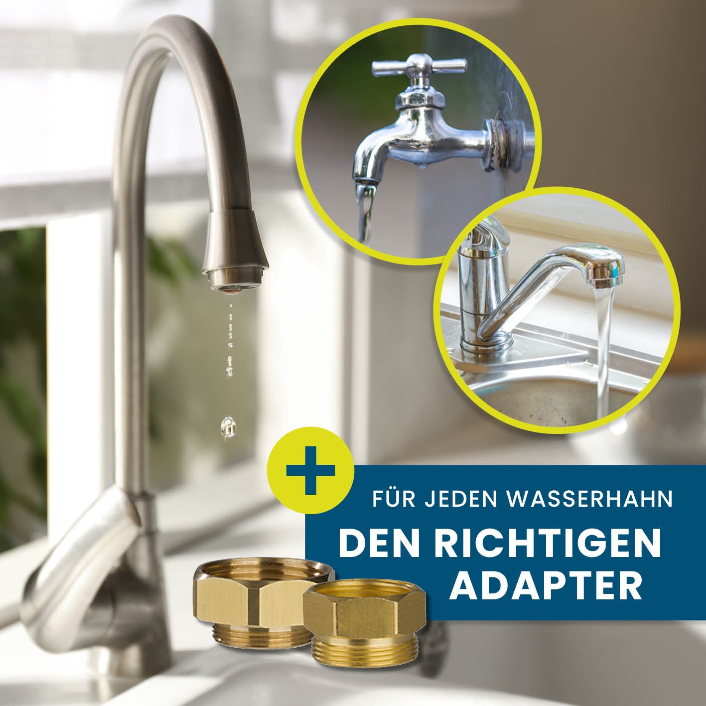 Universal-Durchlauferhitzer aus Edelstahl mit passendem Adapter für jeden Wasserhahn, leistungsstark und einfach zu installieren.