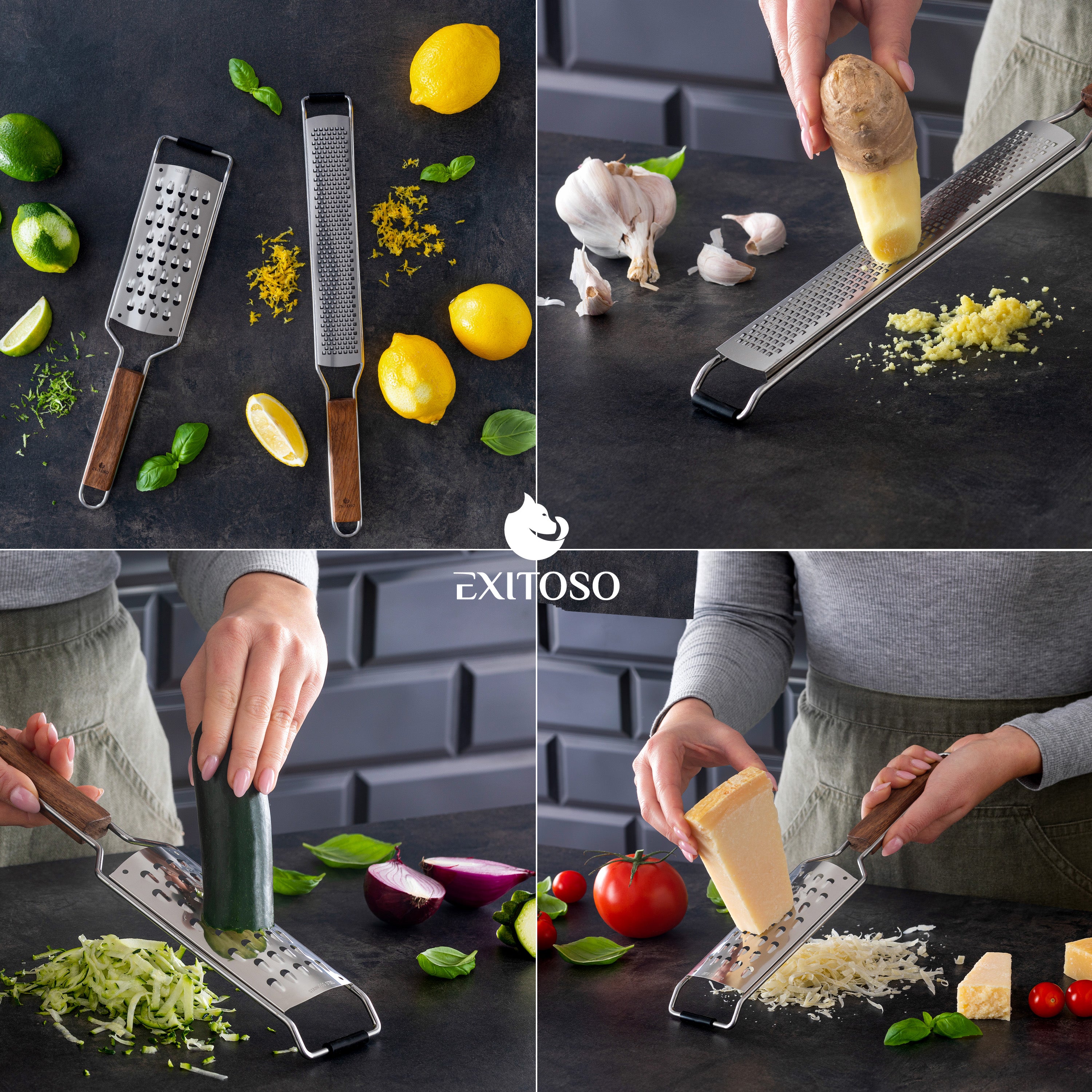 Küchenreibe 2in1 Set - Edelstahl mit scharfer Klinge, rutschfestem Griff, ideal für Gemüse, Käse, Ingwer und Gewürze.