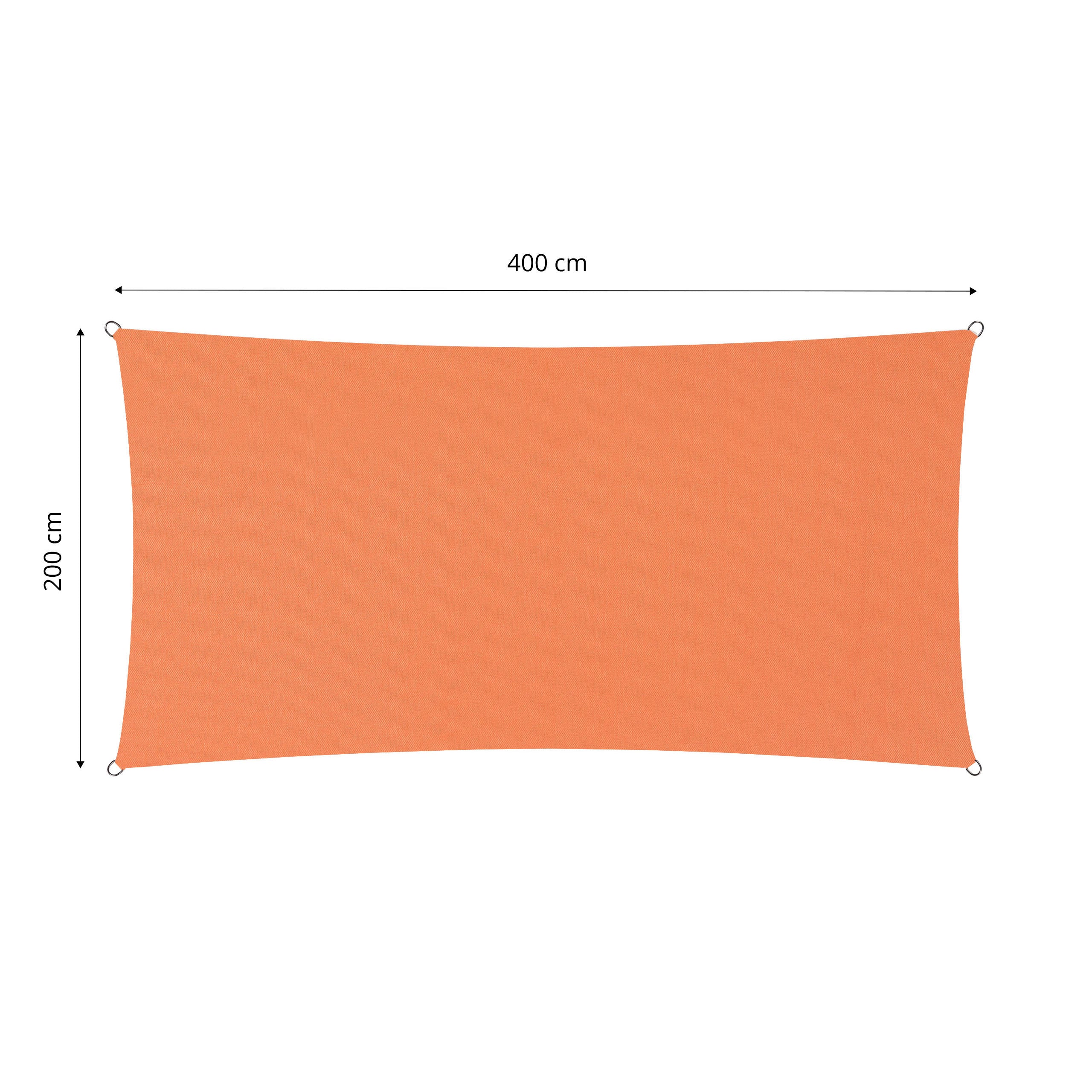 Sonnensegel Polyester - Rechteck 2 x 4 Meter - Orange, stabiles UV-Schutzsegel mit Befestigungsringen für vielseitige Montage.