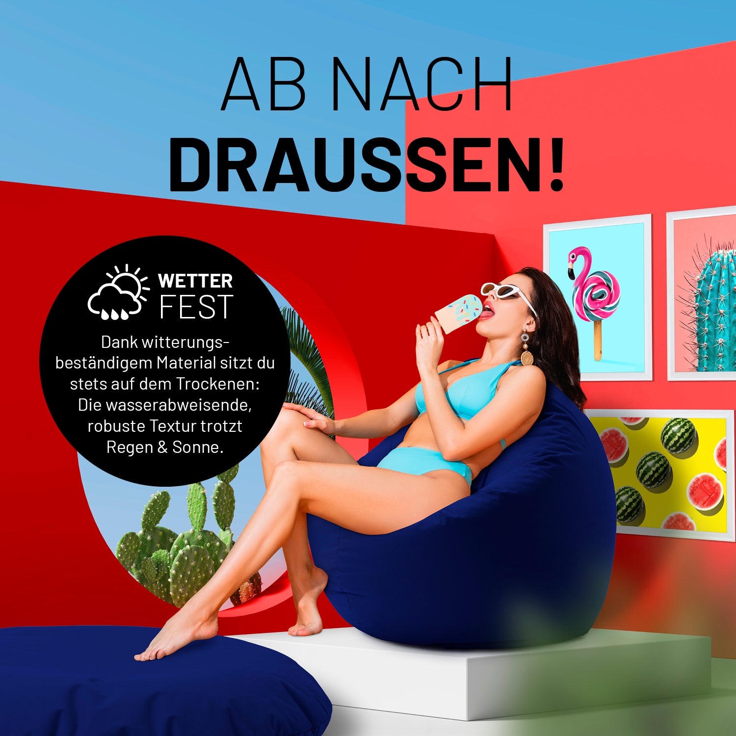 Sitzsack Drops (300 L) Dunkelblau – wetterfest, robust, leicht transportierbar, ideal für drinnen und draußen zum stilvollen Sitzen und Liegen.
