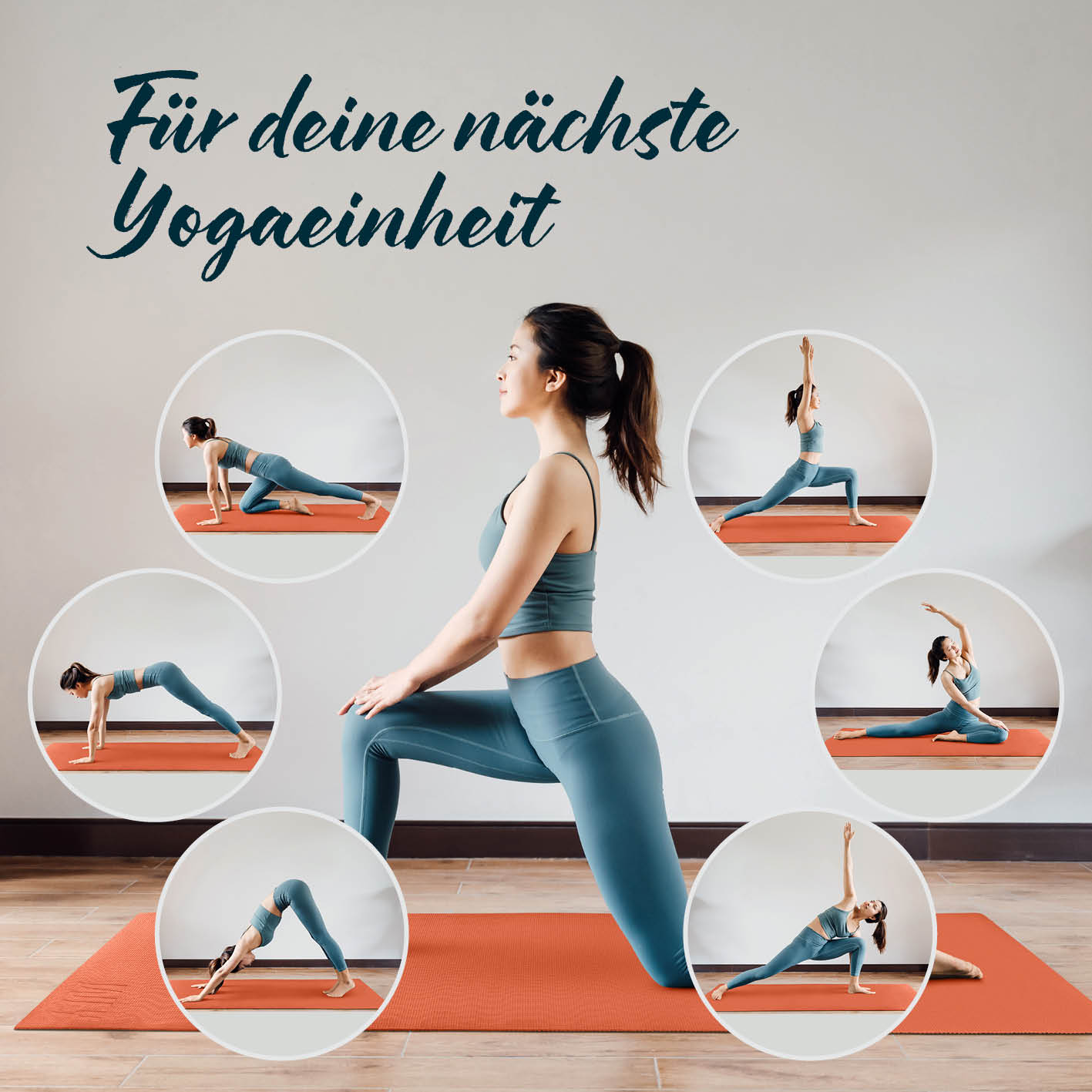Frau macht Yoga auf der Yogamatte Kirana - 183 x 61 x 0,4 cm - Orange, weich, rutschfest und langlebig.