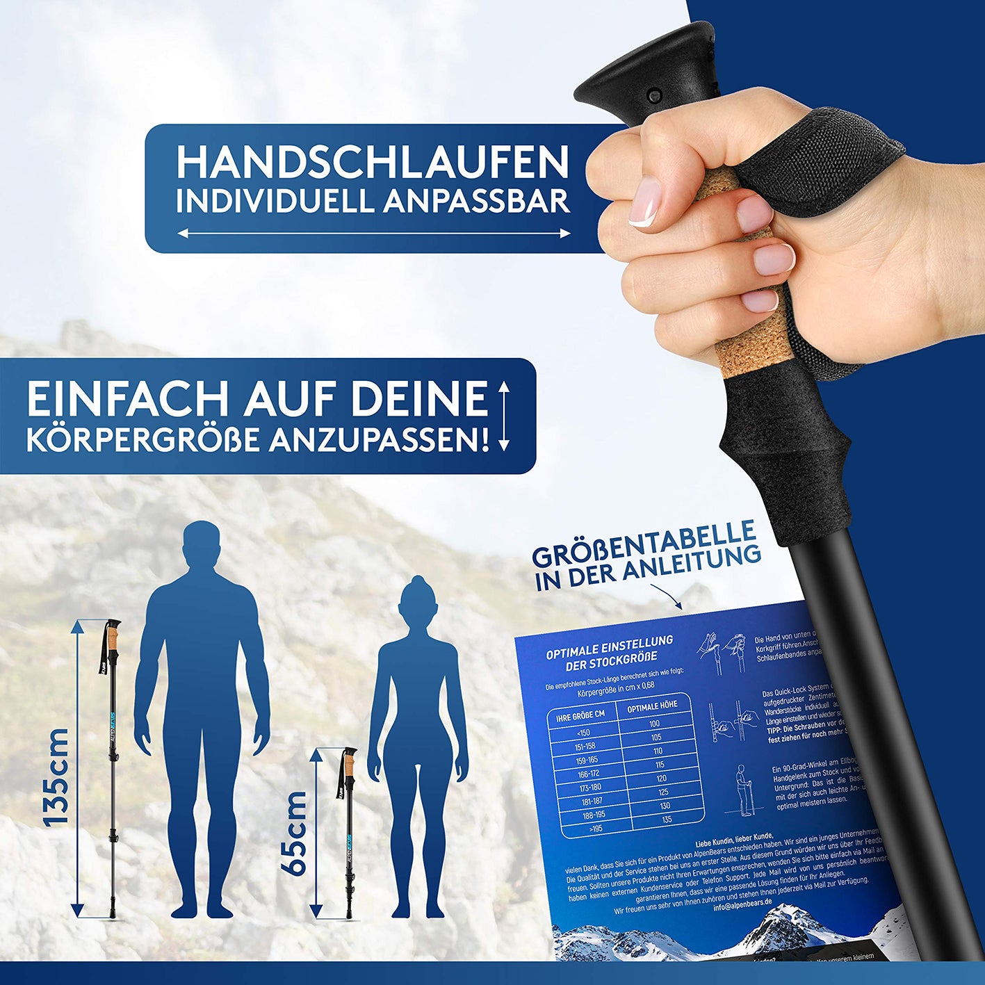 Teleskop Wanderstöcke mit Gummipuffer Set - Aluminium