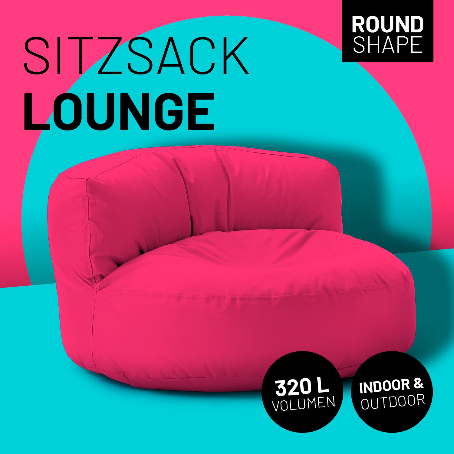 Sitzsack Lounge (320 L) - pinker Lounge-Sitzsack für drinnen & draußen, langlebig, leicht und mit hochwertiger EPS-Füllung.
