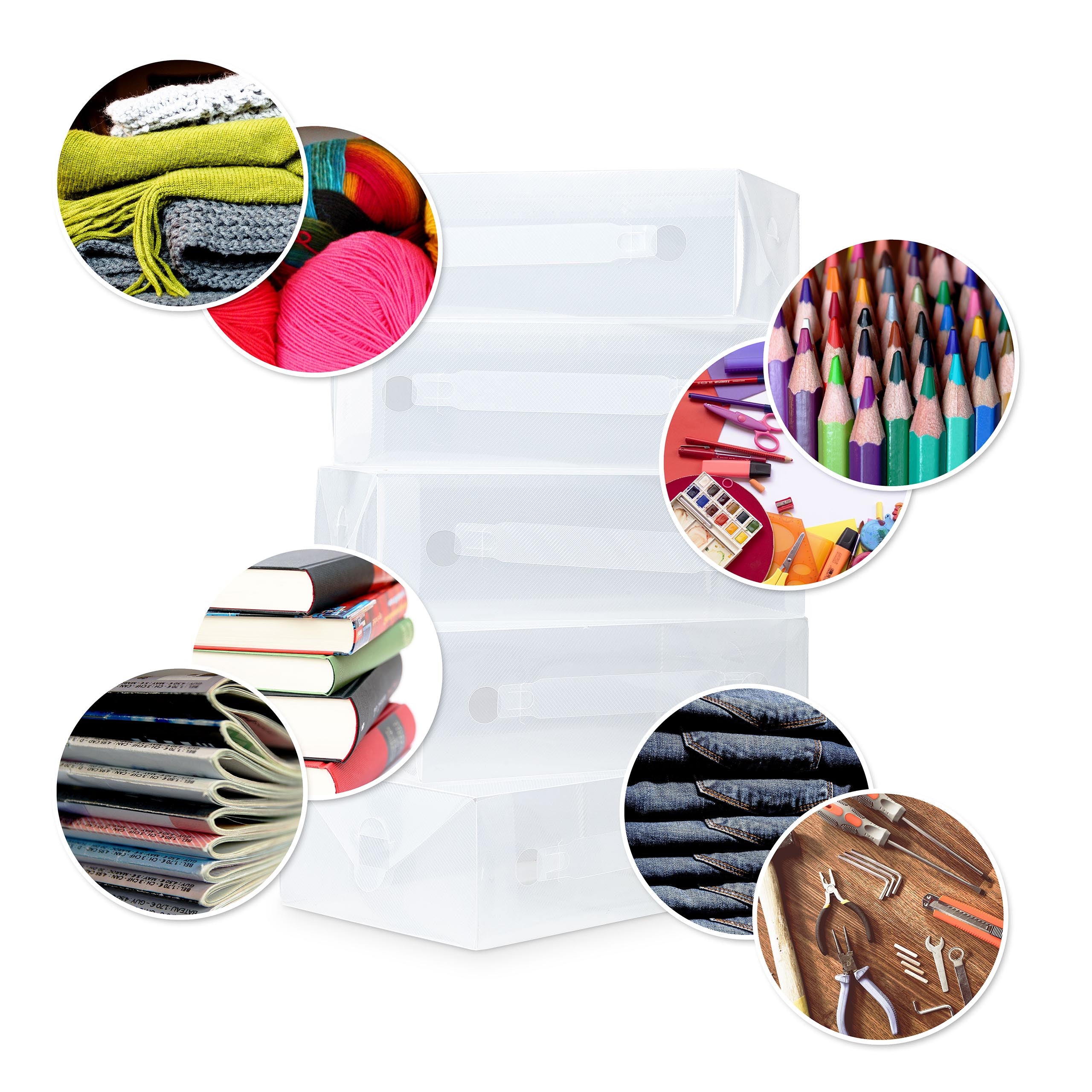 Herren Schuhbox - Transparent und stapelbar - 5er Set mit Transportgriff, vielseitig für Schuhe, Kleidung und Sammelobjekte.