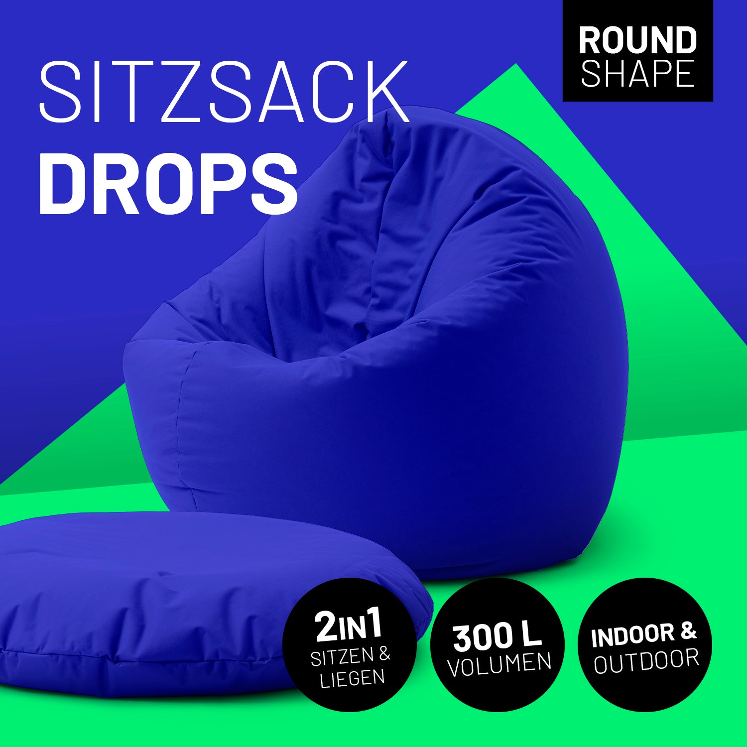Sitzsack Drops (300 L) - In- & outdoor - Royalblau