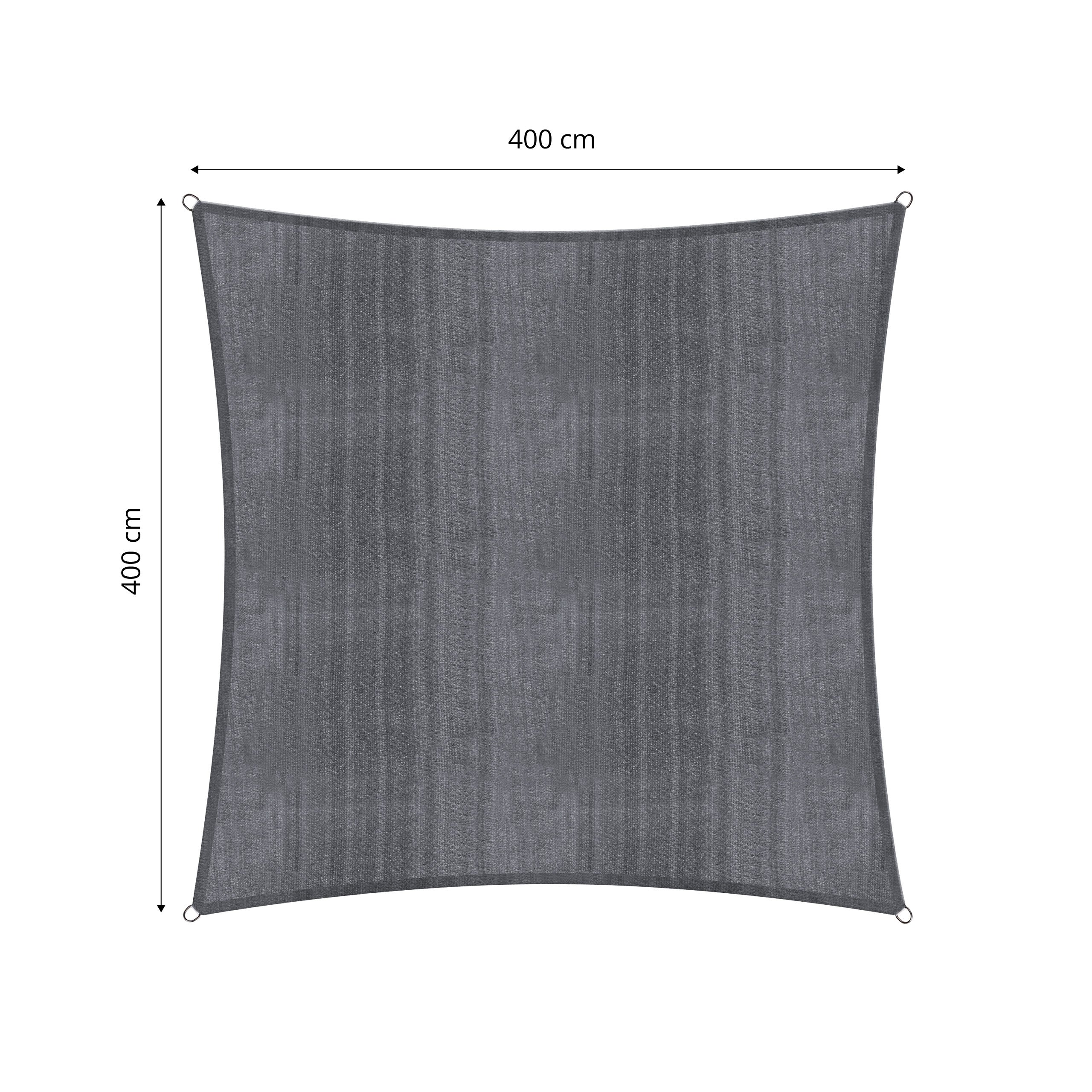 Sonnensegel 100% HDPE mit Stabilisator für UV-Schutz - Quadrat 4 x 4 Meter - Dunkelgrau, reißfest und mit rostfreien Ringen.