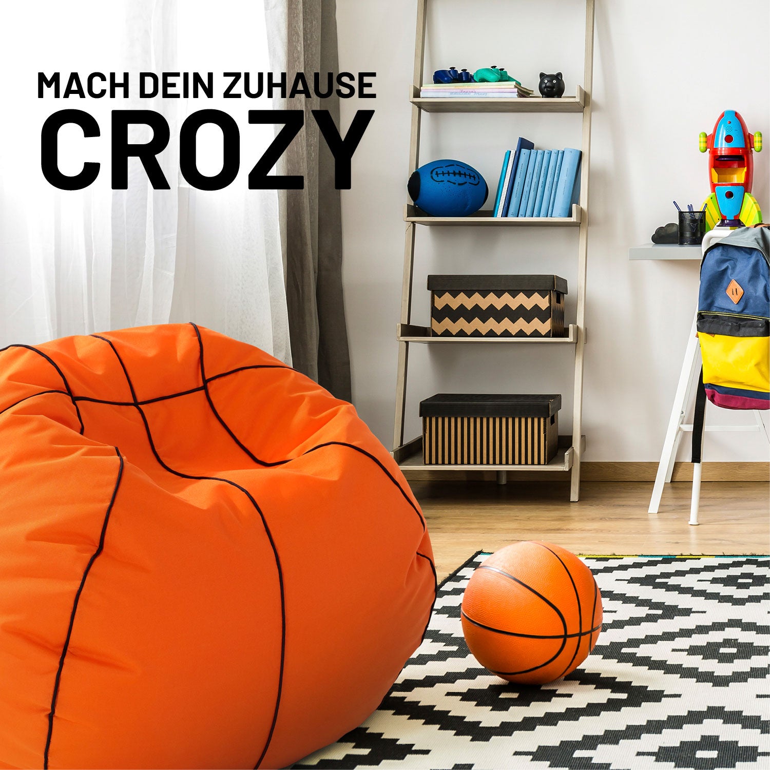 Luxury Basketball Sitzsack (300 L) im Basketball-Design, indoor & outdoor, robust, komfortabel mit waschbarem Bezug.