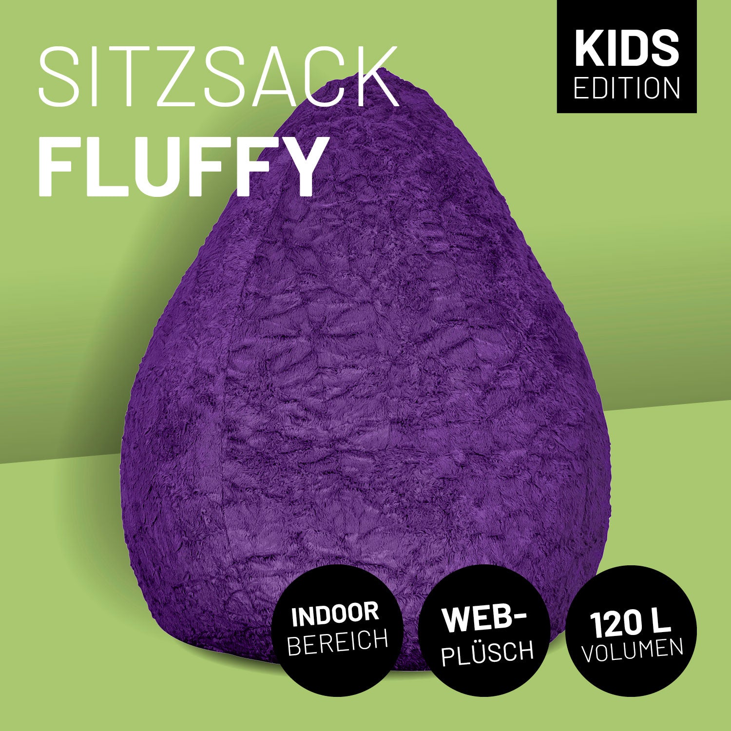 Luxury Fluffy Sitzsack stylischer Webplüsch Beanbag - 120L Füllung - Lila