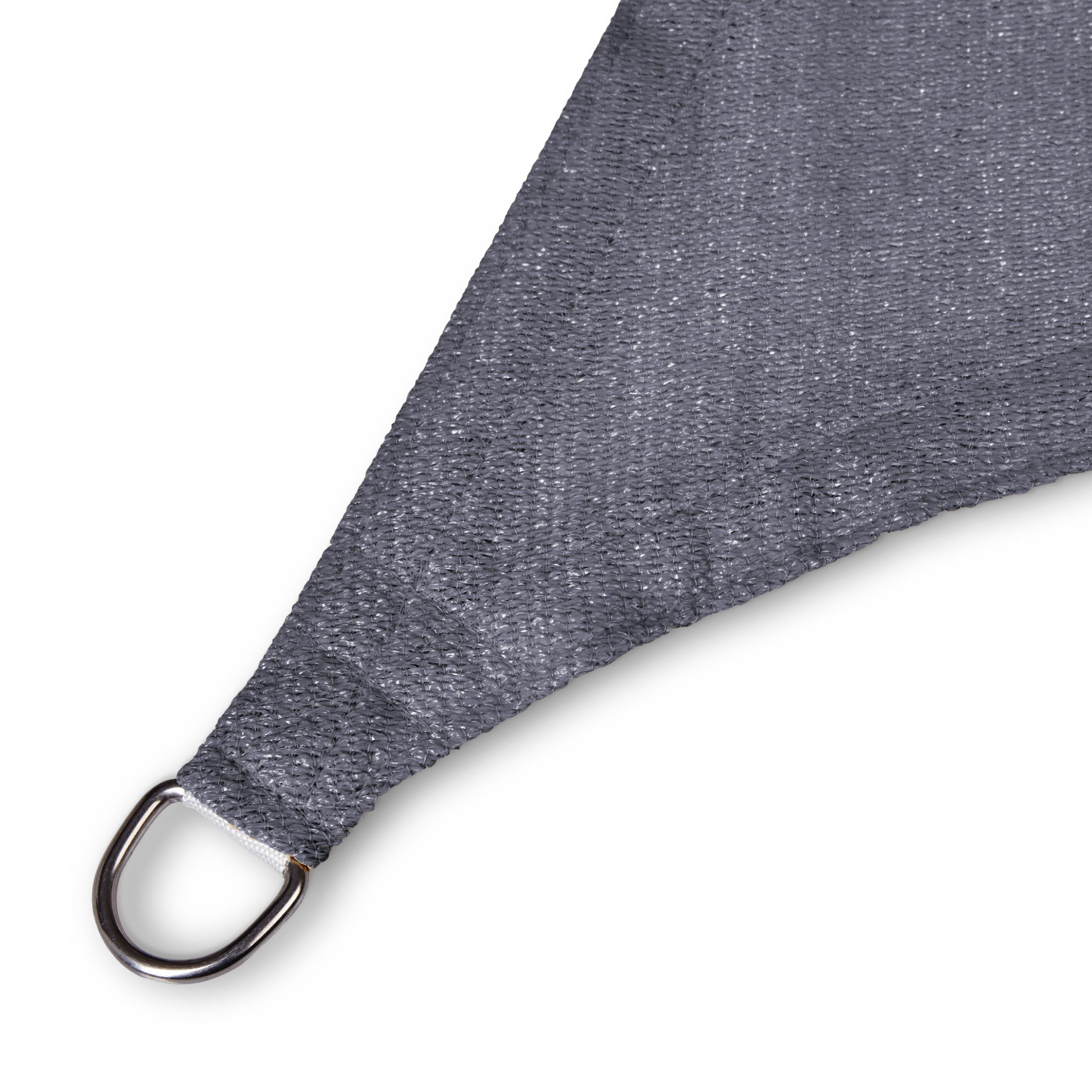 Sonnensegel 100% HDPE mit Stabilisator für UV-Schutz Quadrat 4 x 4 Meter Dunkelgrau mit rostfreiem Ring und reißfestem Material detailnah.