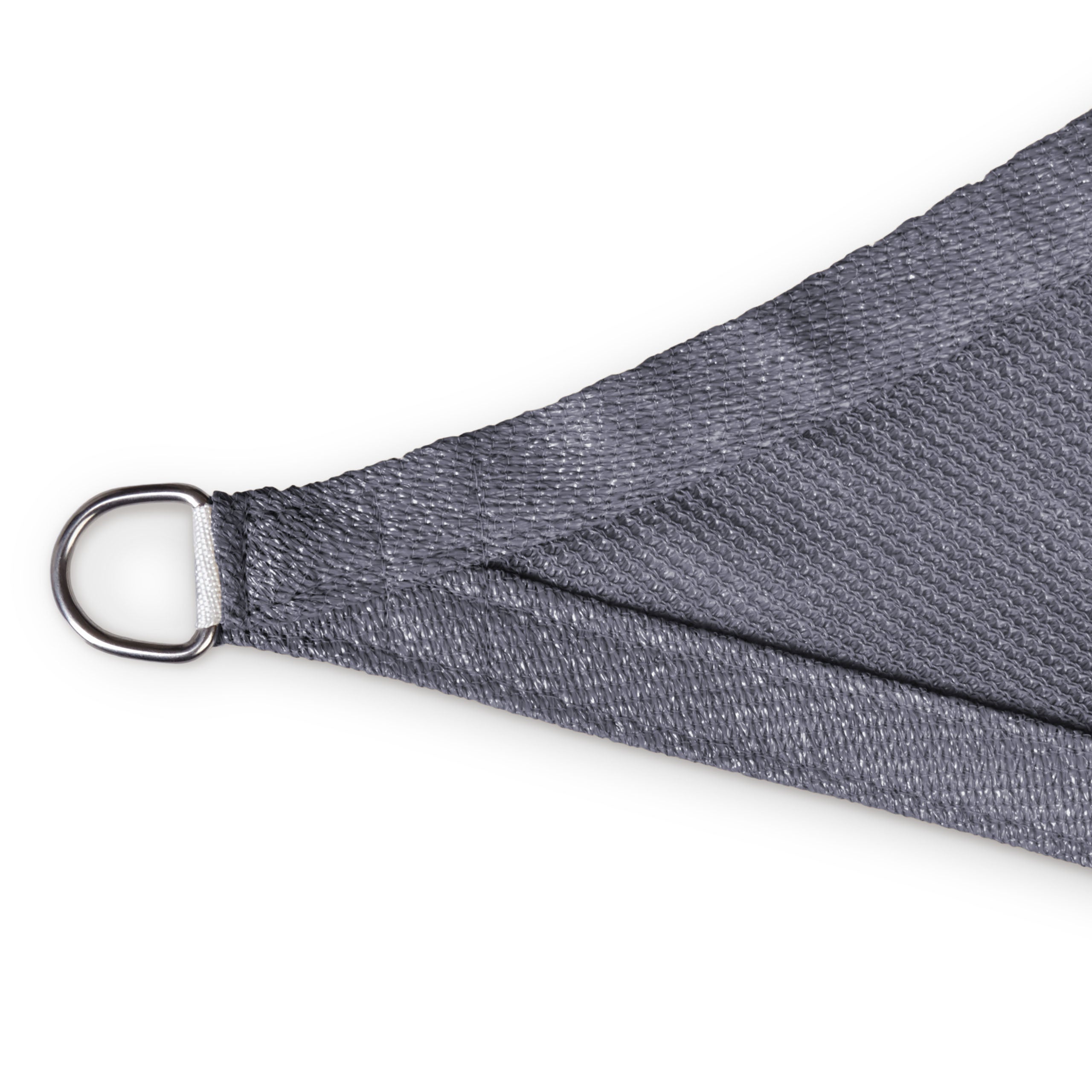 Sonnensegel 100% HDPE mit Stabilisator für UV-Schutz - Quadrat 4 x 4 Meter - Dunkelgrau, detailierte Eckbefestigung mit Metallring