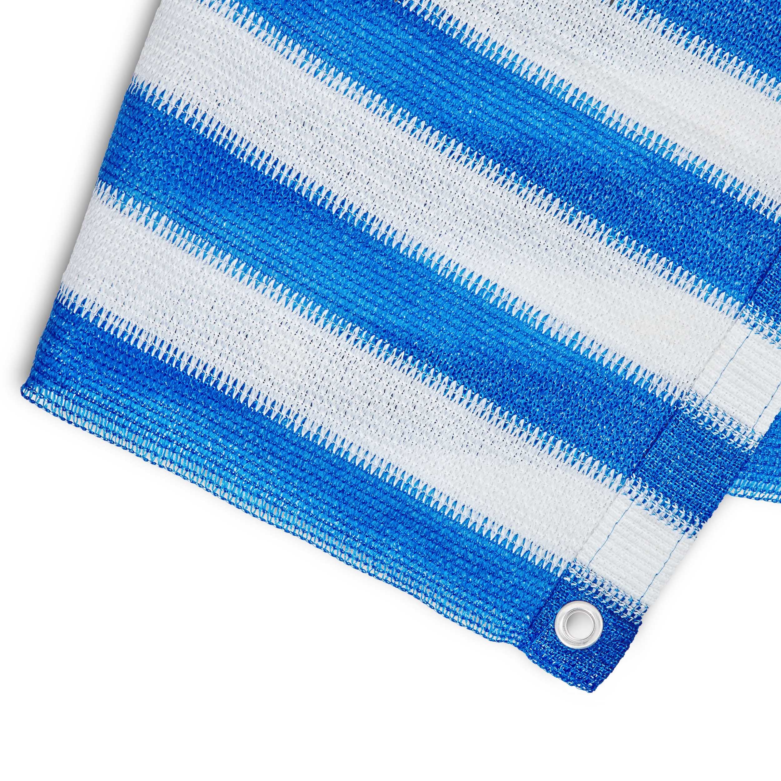 Balkonsichtschutz inkl. Befestigungsseil - 0,9 x 5 m - Blau/Weiß aus reißfestem HDPE-Material mit Ösen zur sicheren Montage.