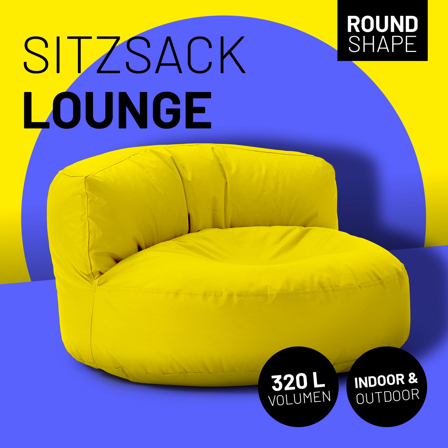 Sitzsack Lounge (320 L) gelb, indoor & outdoor, moderne, bequeme Sitzgelegenheit mit langlebigem, pflegeleichtem Material und verdecktem Reißverschluss.