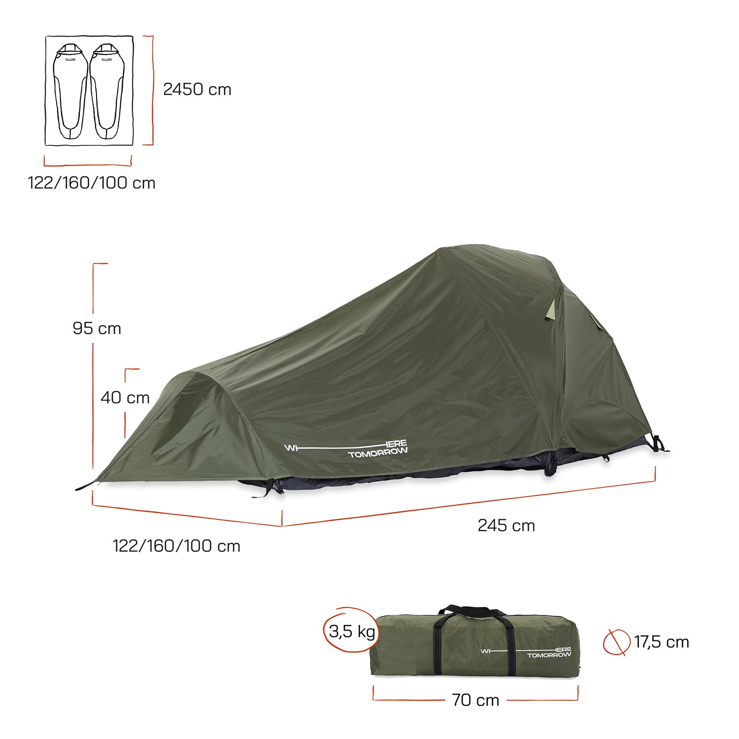 2-Personen-Kompakt-Zelt - Pop Up Wurfzelt Trekkingzelt - 245x160x95 cm - Grün