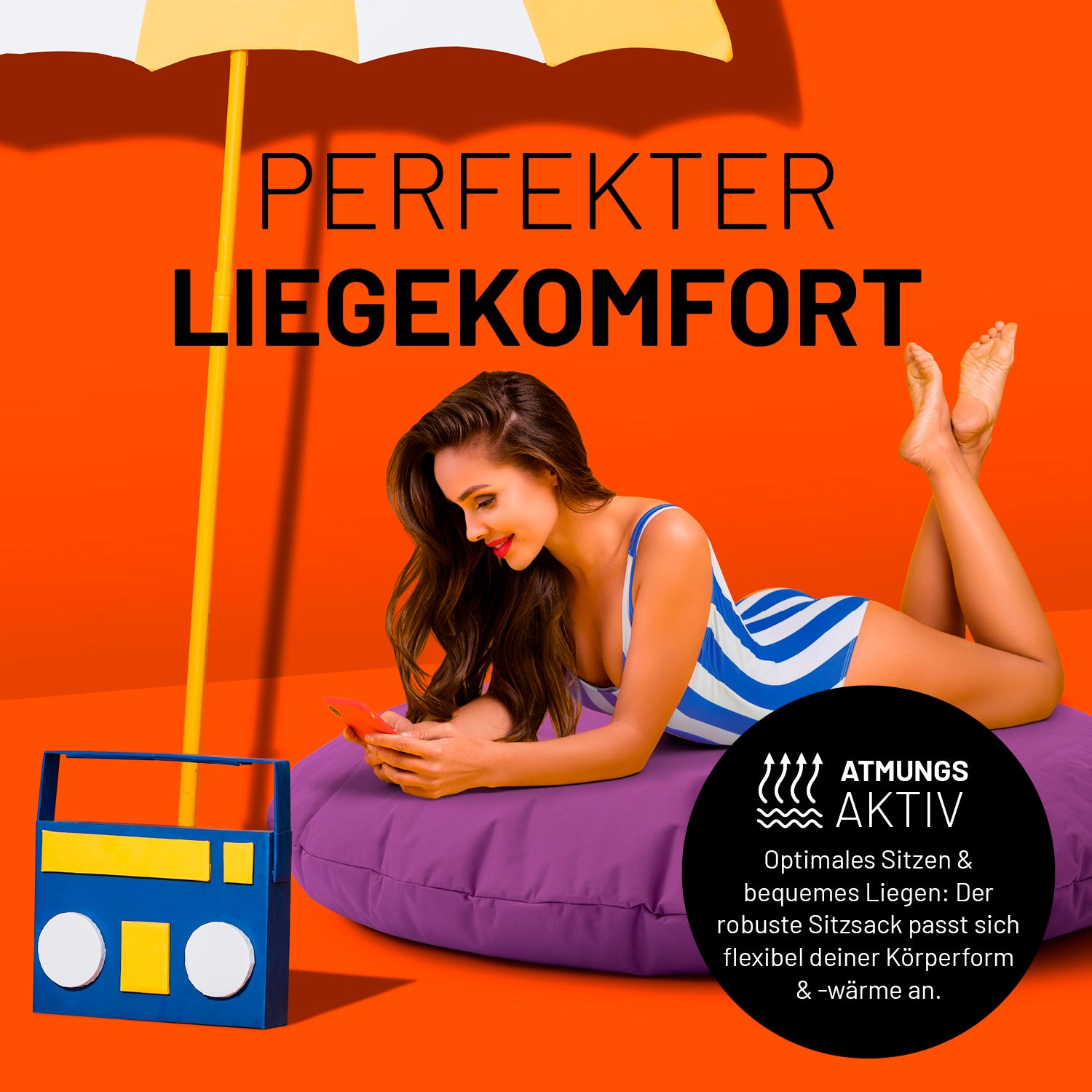 Sitzsack Drops (300 L) Lila – leichter, langlebiger Indoor-Outdoor Sitzsack mit atmungsaktiver EPS-Füllung für perfekten Liegekomfort.