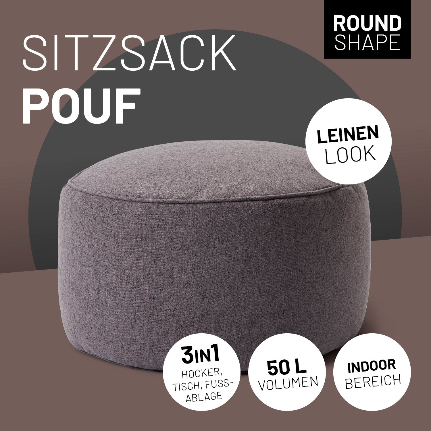Comfort Line Sitzsack-Hocker 25 x 45 cm - Indoor - Runder Sitzpouf, Bodenkissen Bean Bag Pouf - Dunkelgrau