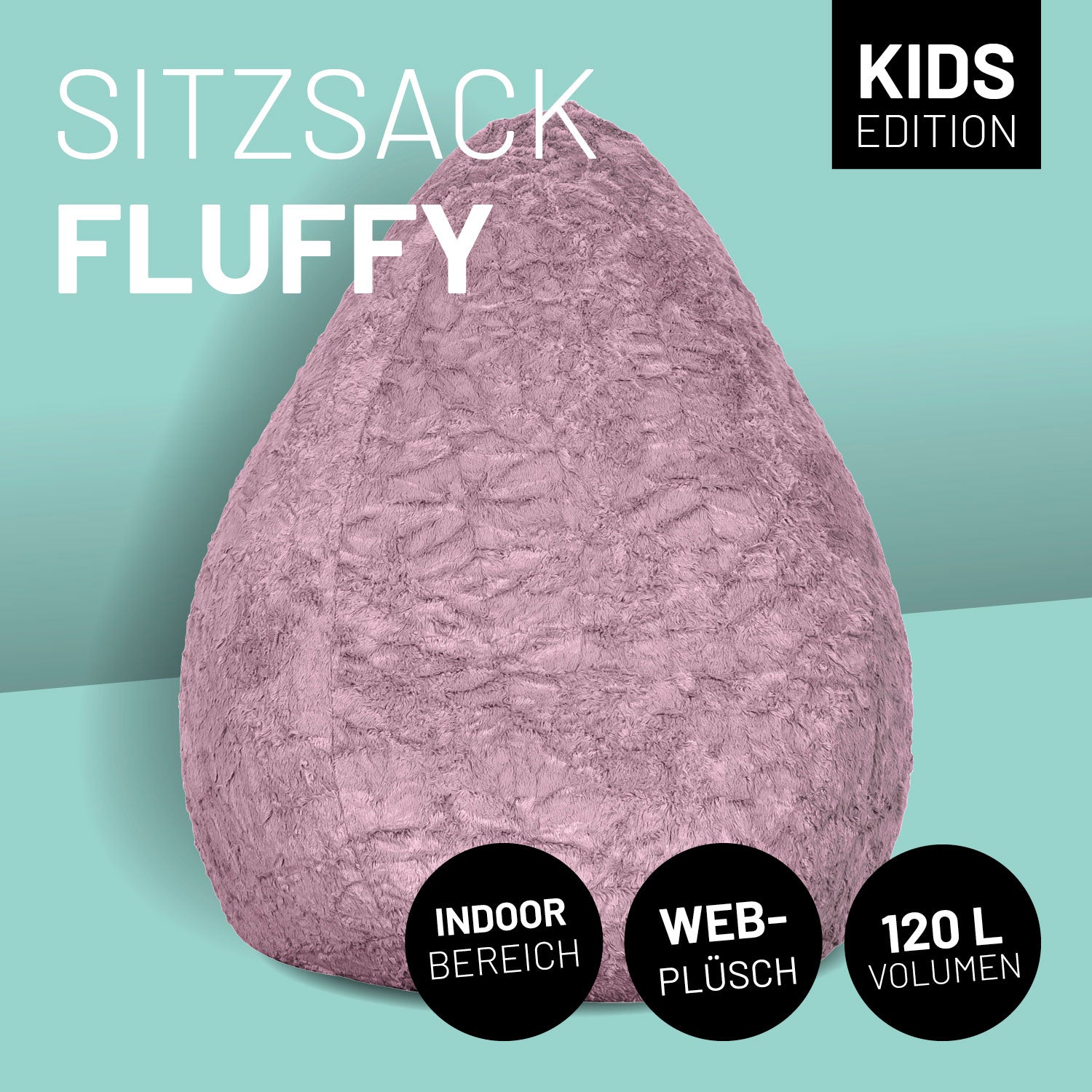 Luxury Fluffy Sitzsack stylischer Webplüsch Beanbag - 120L Füllung - Pastel Pink