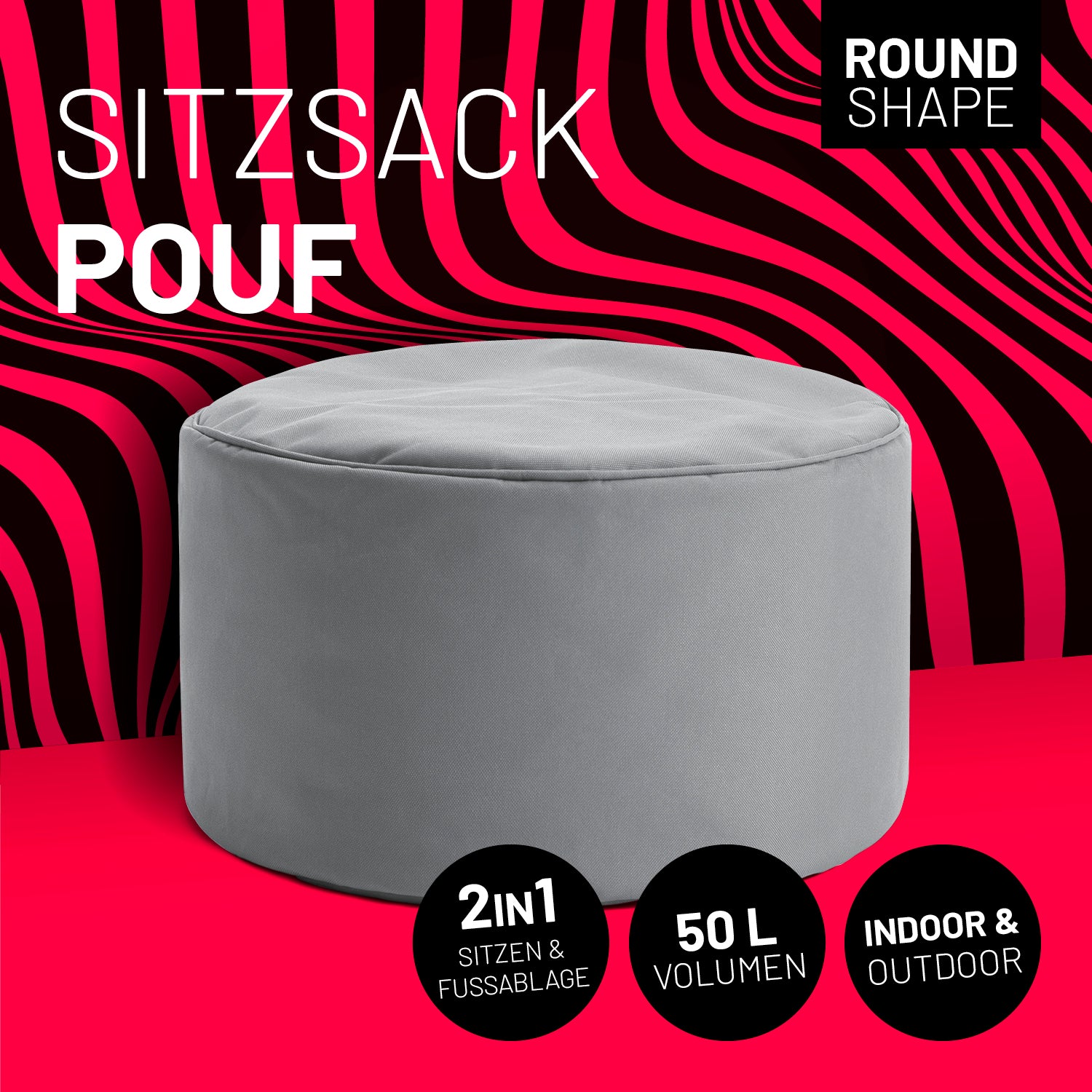 Sitzsack-Hocker/Pouf (50 L) - indoor & outdoor - Grau