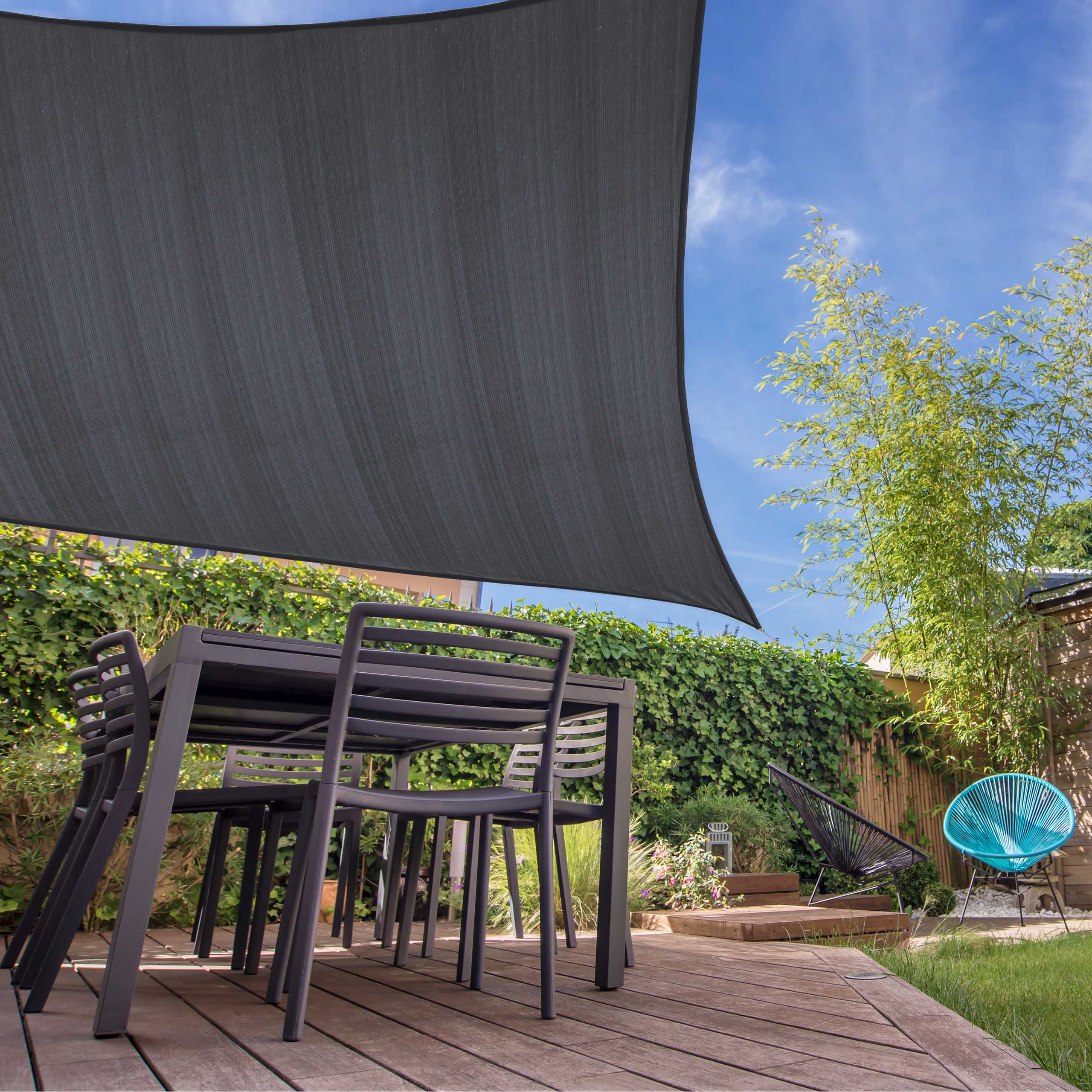 Sonnensegel 100% HDPE mit Stabilisator für UV-Schutz - Rechteck 5 x 6 Meter - Dunkelgrau