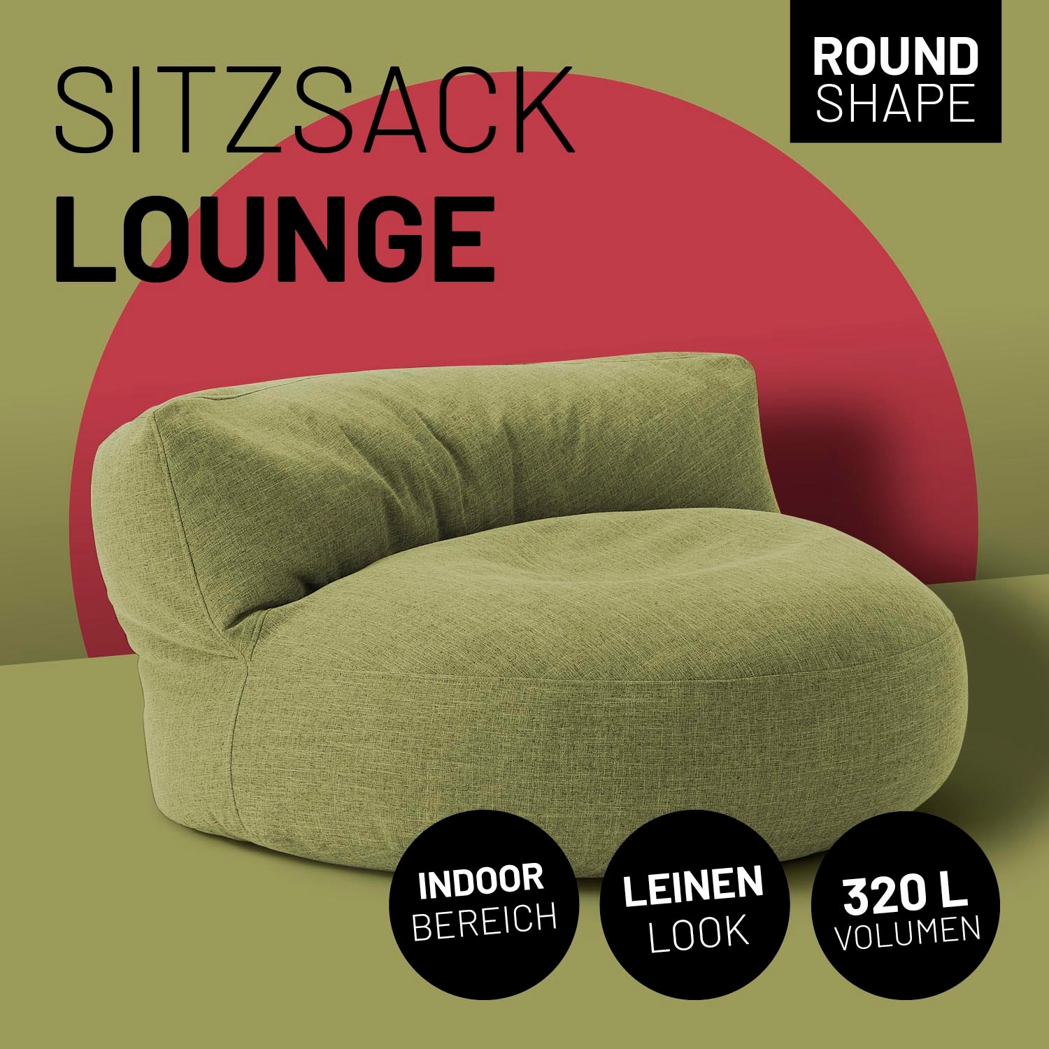 Interior Line Sitzsack-Lounge - Rundes Sitzsack-Sofa - 320l Füllung, 90 x 50 cm - Lime