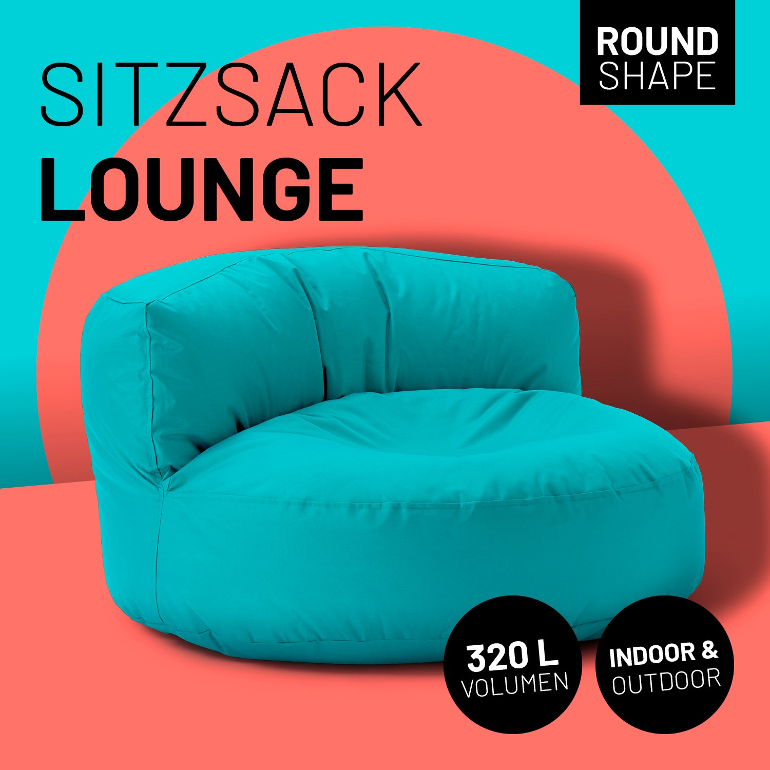 Sitzsack Lounge (320 L) Aquamarin, moderne und gemütliche Sitzgelegenheit für drinnen und draußen, langlebig und pflegeleicht.