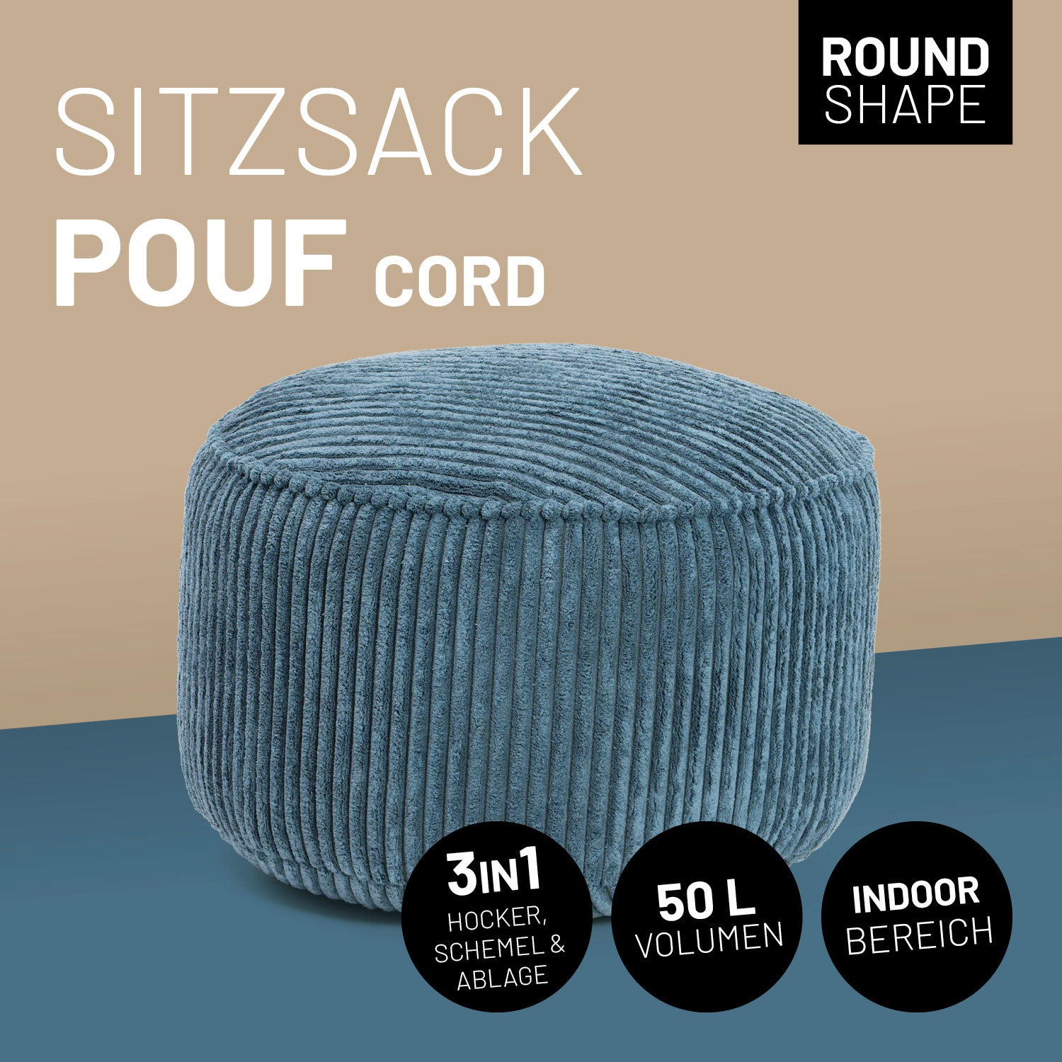 Sitzsack-Hocker/Pouf Cord (50 L) - indoor - Navyblau