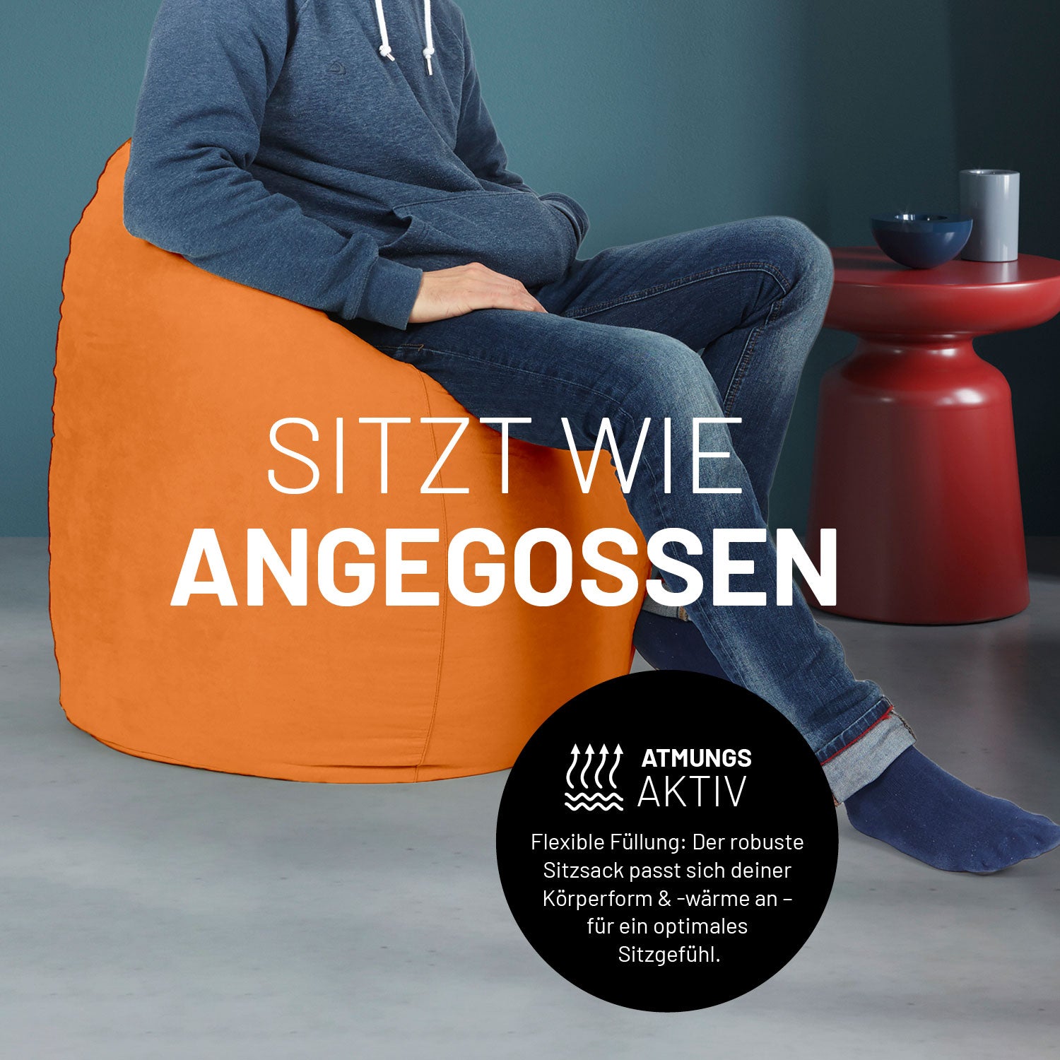Luxury XL Sitzsack (120 L) - indoor - Orange von Lumaland, bequemer, atmungsaktiver Sitzsack für Wohnräume und modernes Entspannen.