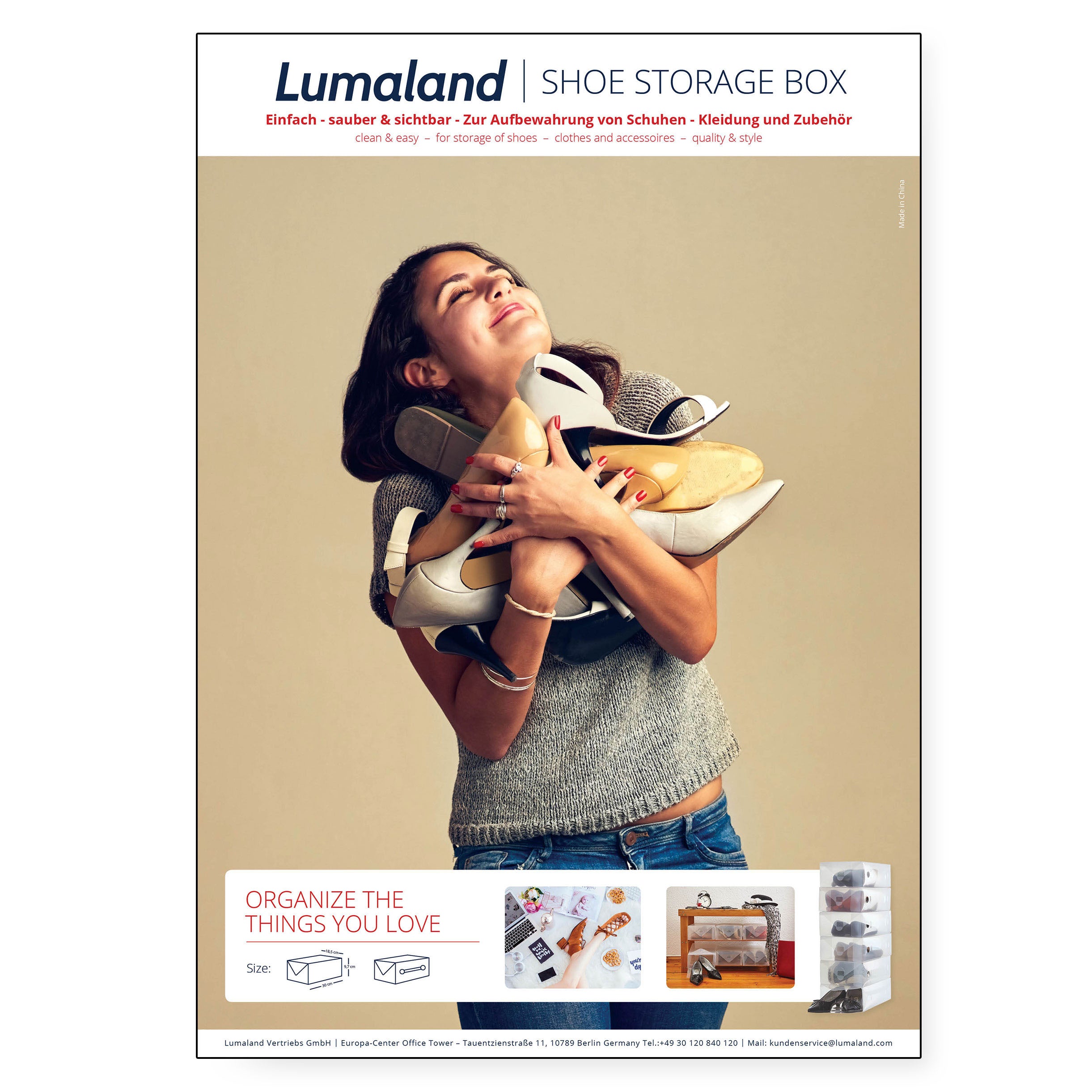 Herren Schuhbox - Transparent und stapelbar - 5er Set, Maße 35x22x14 cm, praktischer Transportgriff, vielseitig und sicher zur Aufbewahrung.