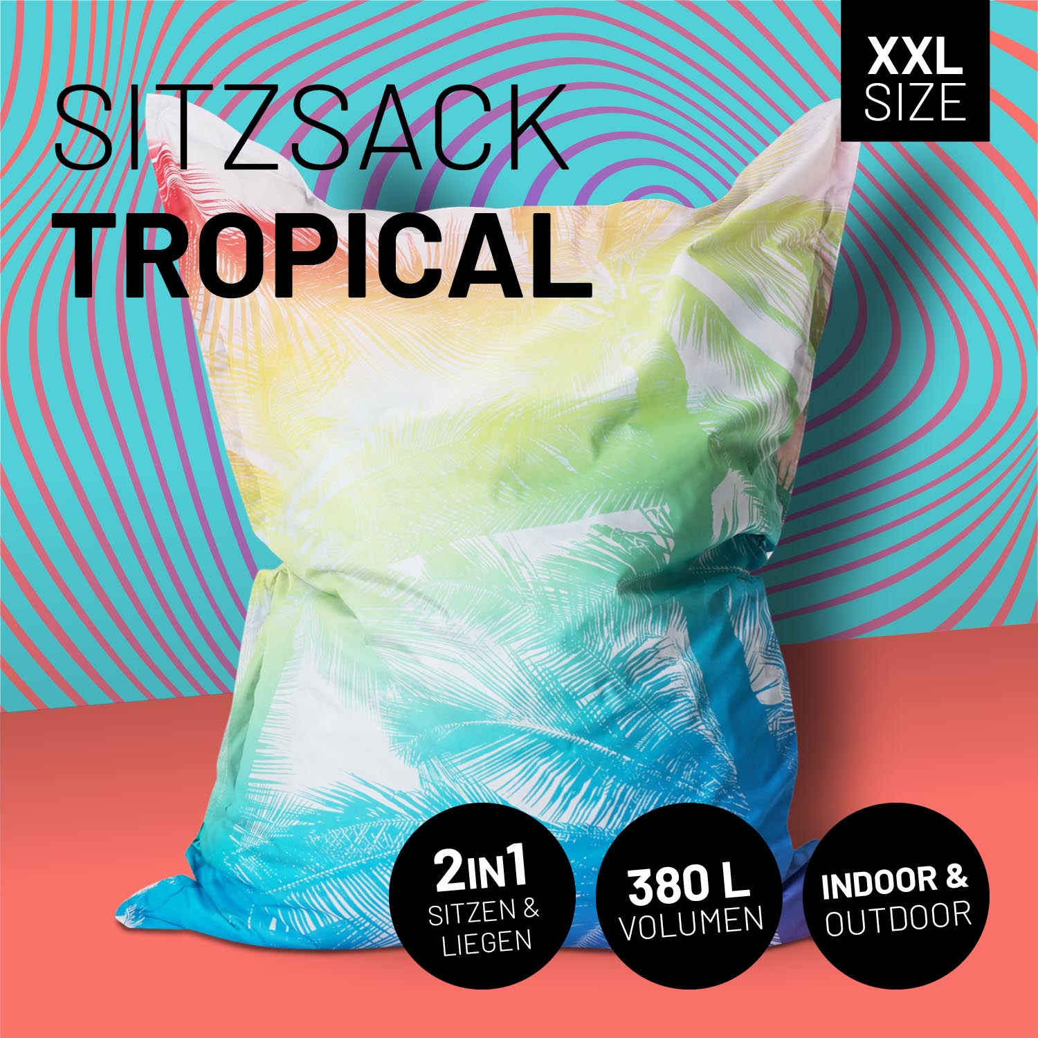 Sitzsack Classic XXL (380 L) Tropical Regenbogen, indoor & outdoor, großer Sitzsack mit hochwertiger Füllung und pflegeleichtem Material.