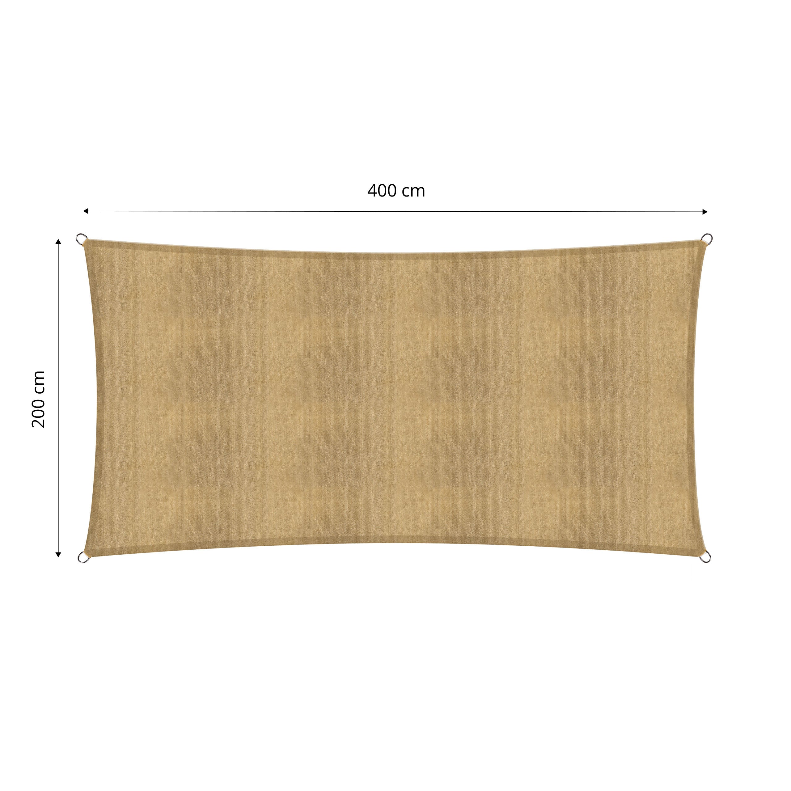Sonnensegel 100% HDPE mit Stabilisator für UV-Schutz - Rechteck 2 x 4 Meter - Sand, stabiles und reißfestes Material