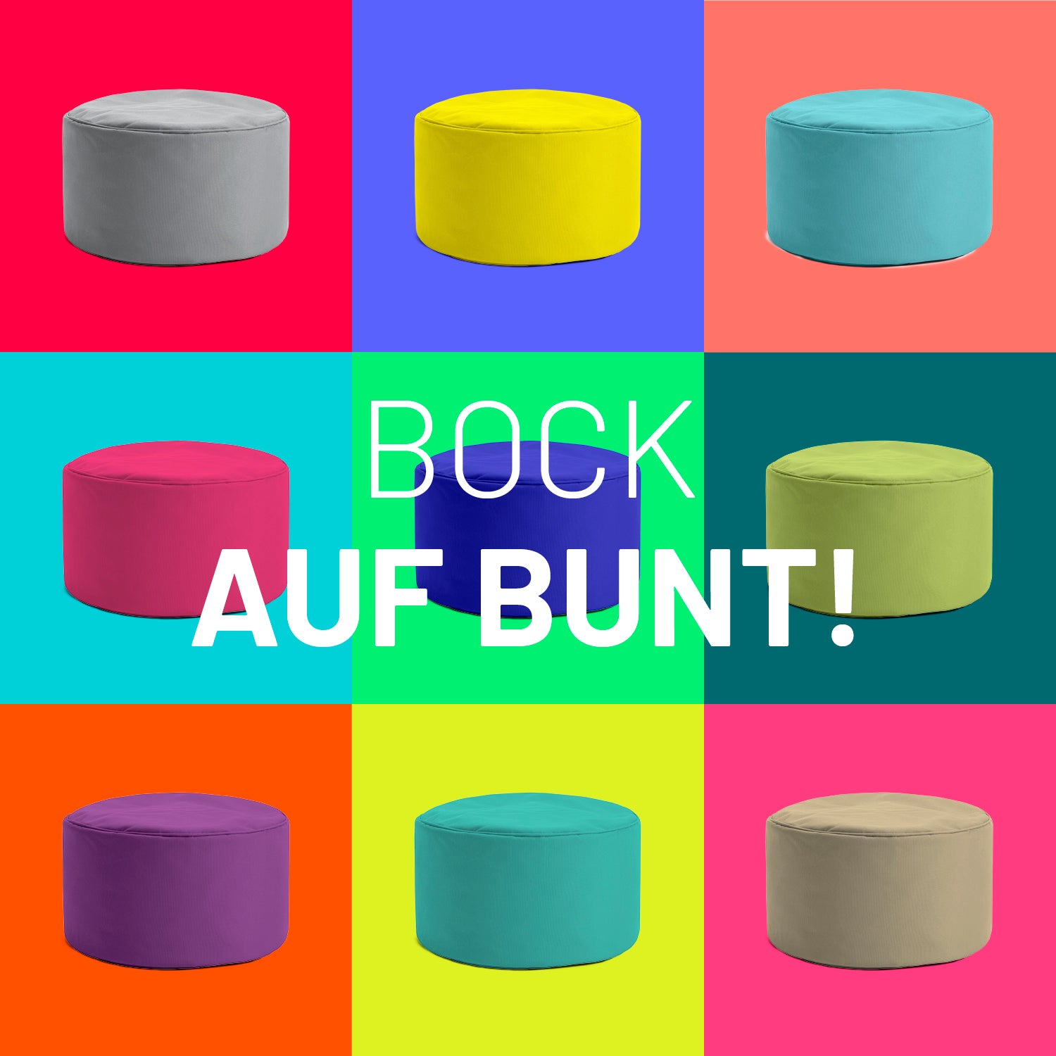 Sitzsack-Hocker/Pouf (50 L) - indoor & outdoor in verschiedenen Farben, modern und multifunktional.