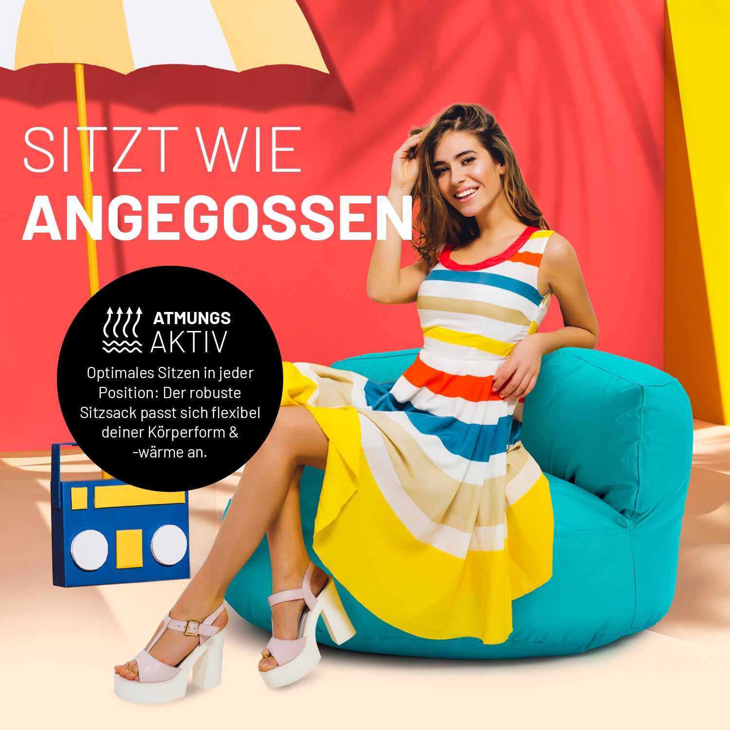 Sitzsack Lounge (320 L) - Aquamarin, moderner & bequemer Sitzsack für drinnen und draußen mit atmungsaktiver, formangepasster Füllung.