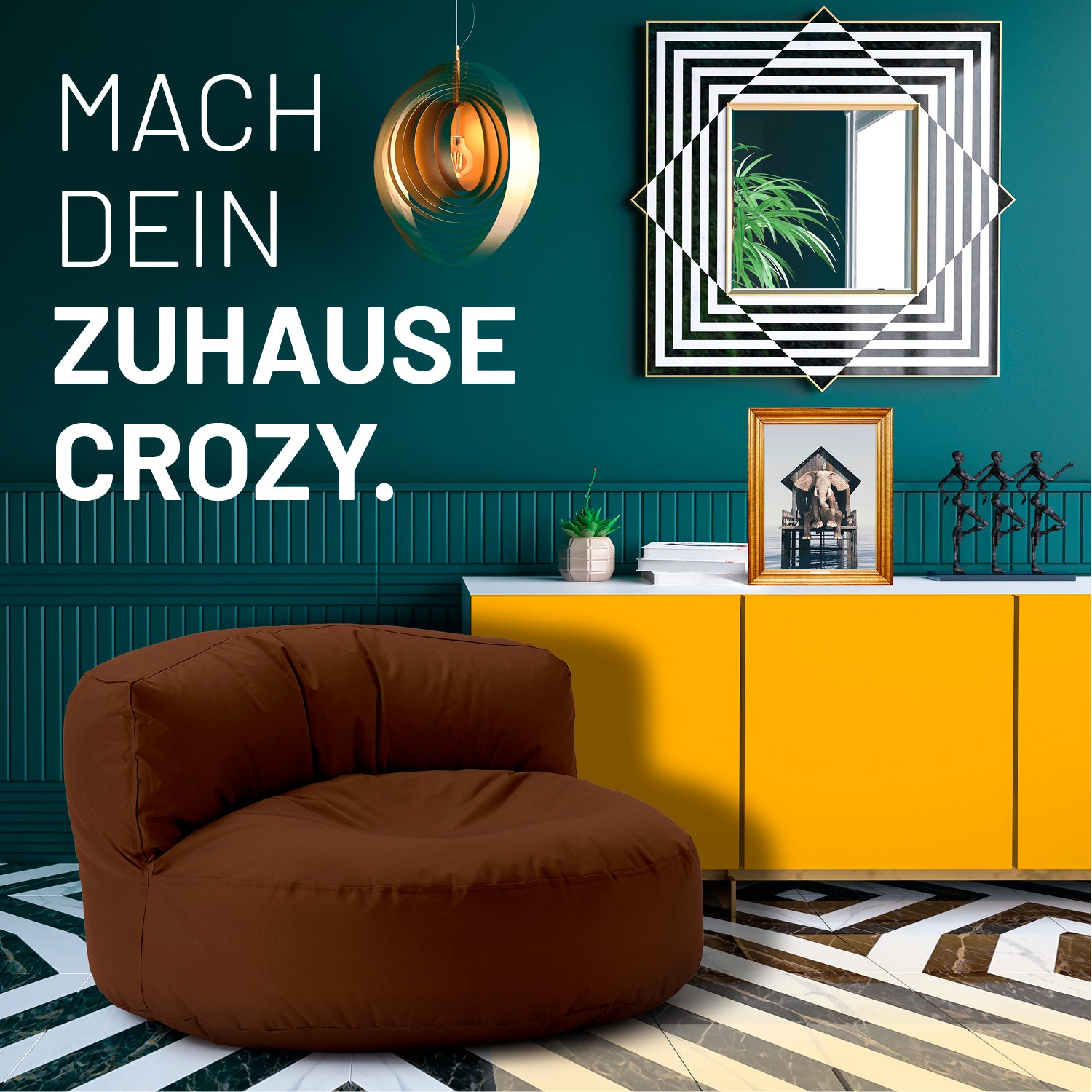 Sitzsack Lounge (320 L) in Braun, modern und gemütlich, für indoor und outdoor, pflegeleicht mit verdecktem Reißverschluss.