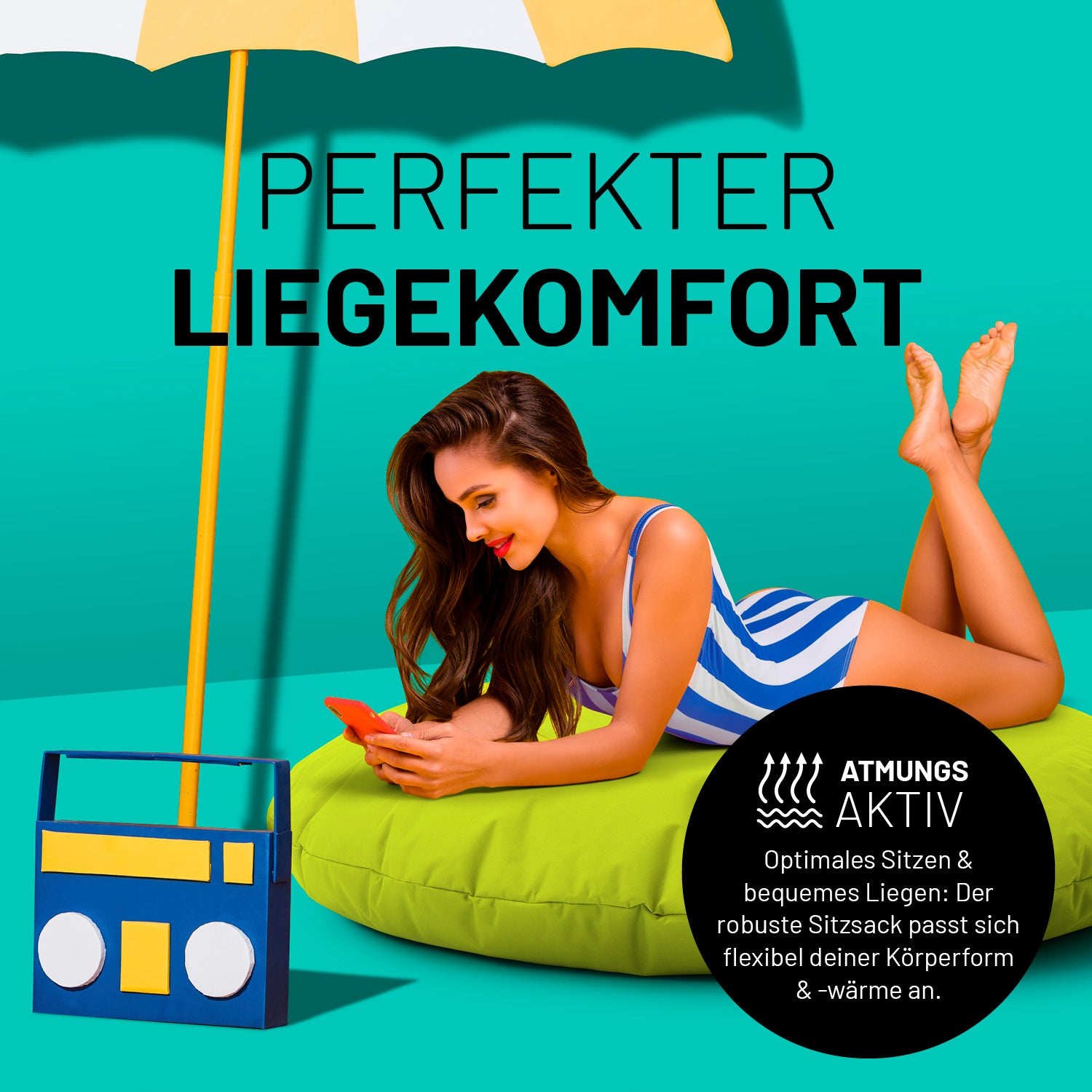 Sitzsack Drops (300 L) Apfelgrün – moderner, langlebiger Indoor- & Outdoor-Sitzsack mit perfektem Liegekomfort und atmungsaktiver Füllung.