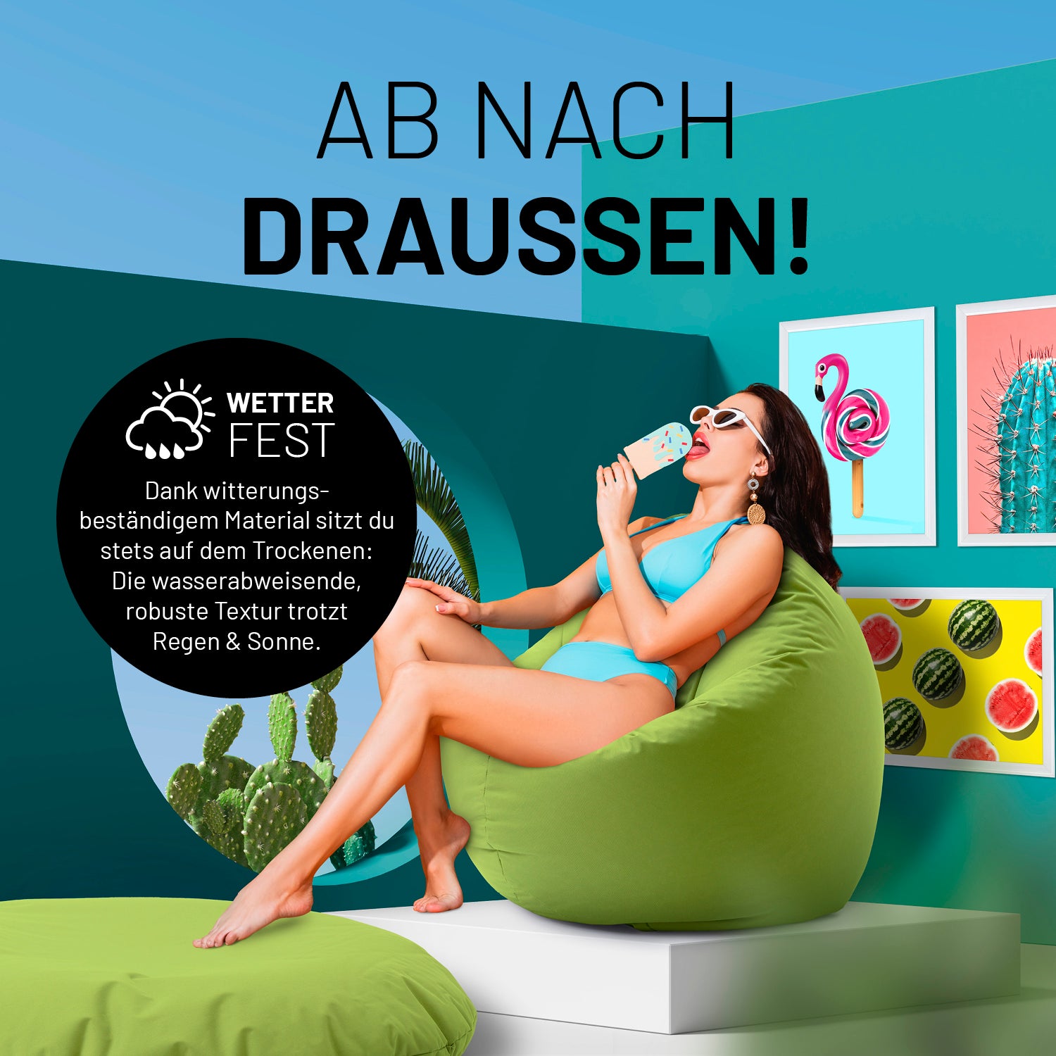 Sitzsack Drops (300 L) - Grün, wetterfest, vielseitig für Indoor & Outdoor, bequem und pflegeleicht mit robustem, wasserabweisendem Material.