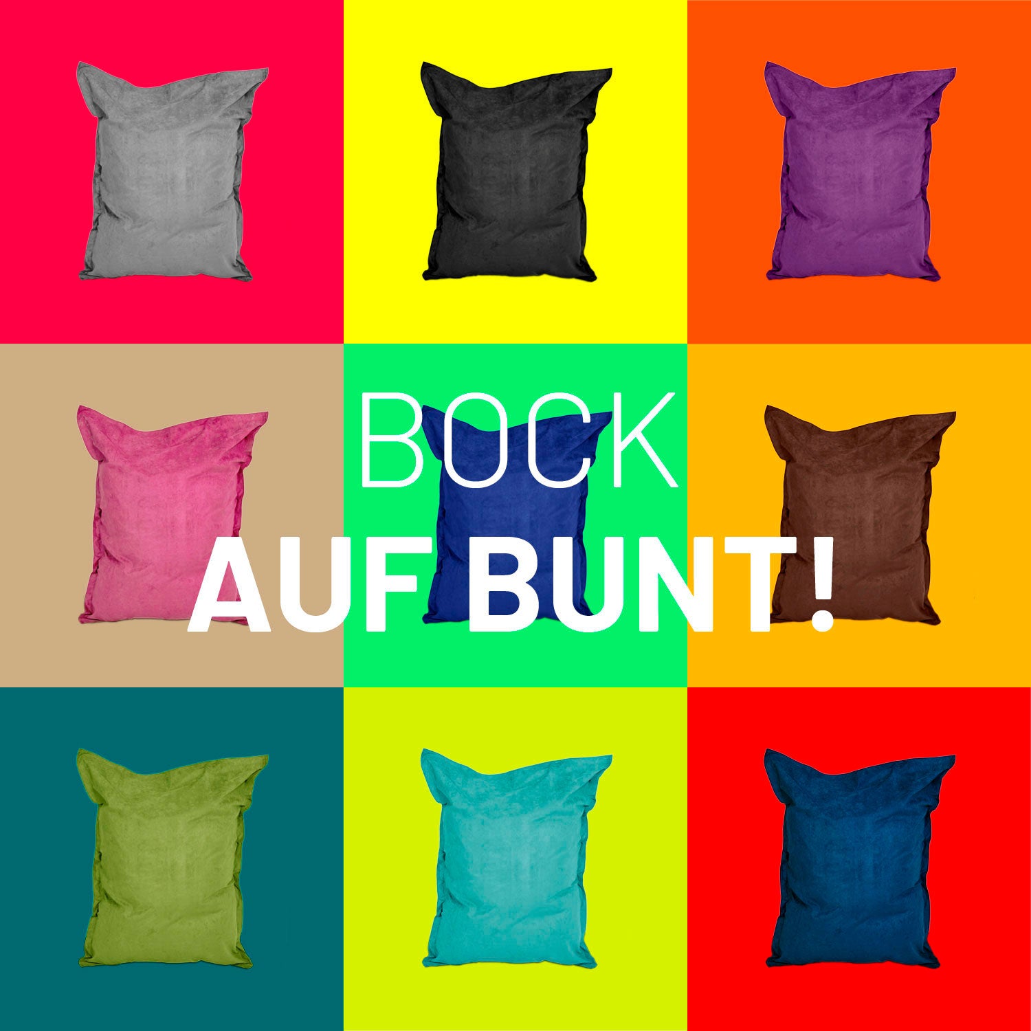 XXL Microvelours Sitzsack (380 L) - indoor - Lila auf buntem Hintergrund, stylischer bequemer Riesensitzsack von Lumaland.
