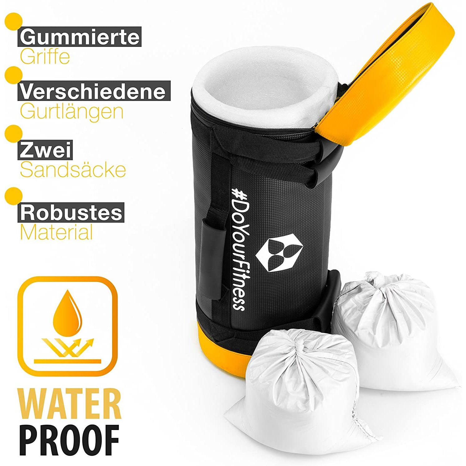 Corebag Sandsack Carolous - Fitness Power Bag 5kg mit gummierten Griffen, verschiedenen Gurtlängen, robustem, wasserdichtem Material und zwei Sandsäcken.