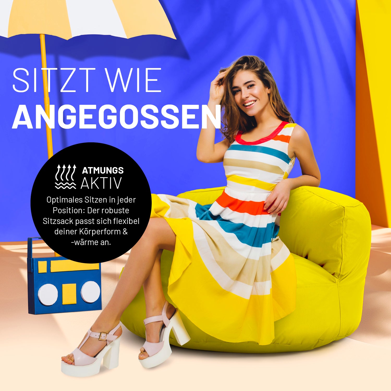 Sitzsack Lounge (320 L) Gelb – moderner, leichter & langlebiger Sitzsack für drinnen und draußen mit ergonomischer EPS-Füllung.