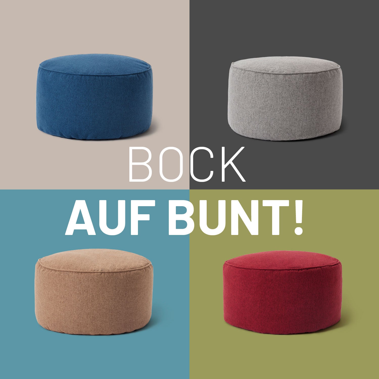 Comfort Line Sitzsack-Hocker/Pouf (50 L) in Braun, Rot, Hellgrau und Dunkelblau für drinnen, hochwertig und geruchsneutral.