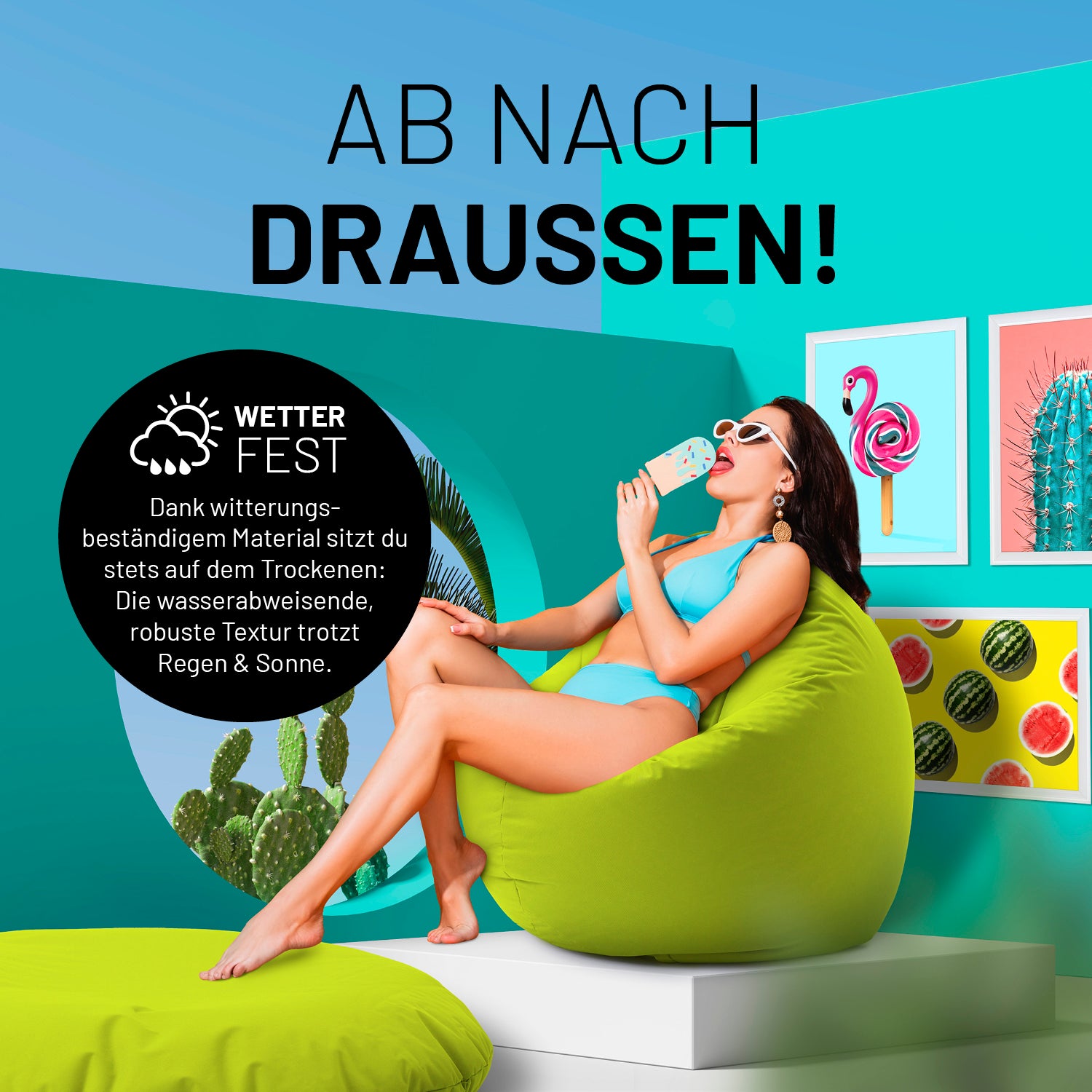 Sitzsack Drops (300 L) Apfelgrün – wetterfest, wasserabweisend und komfortabel für drinnen & draußen.