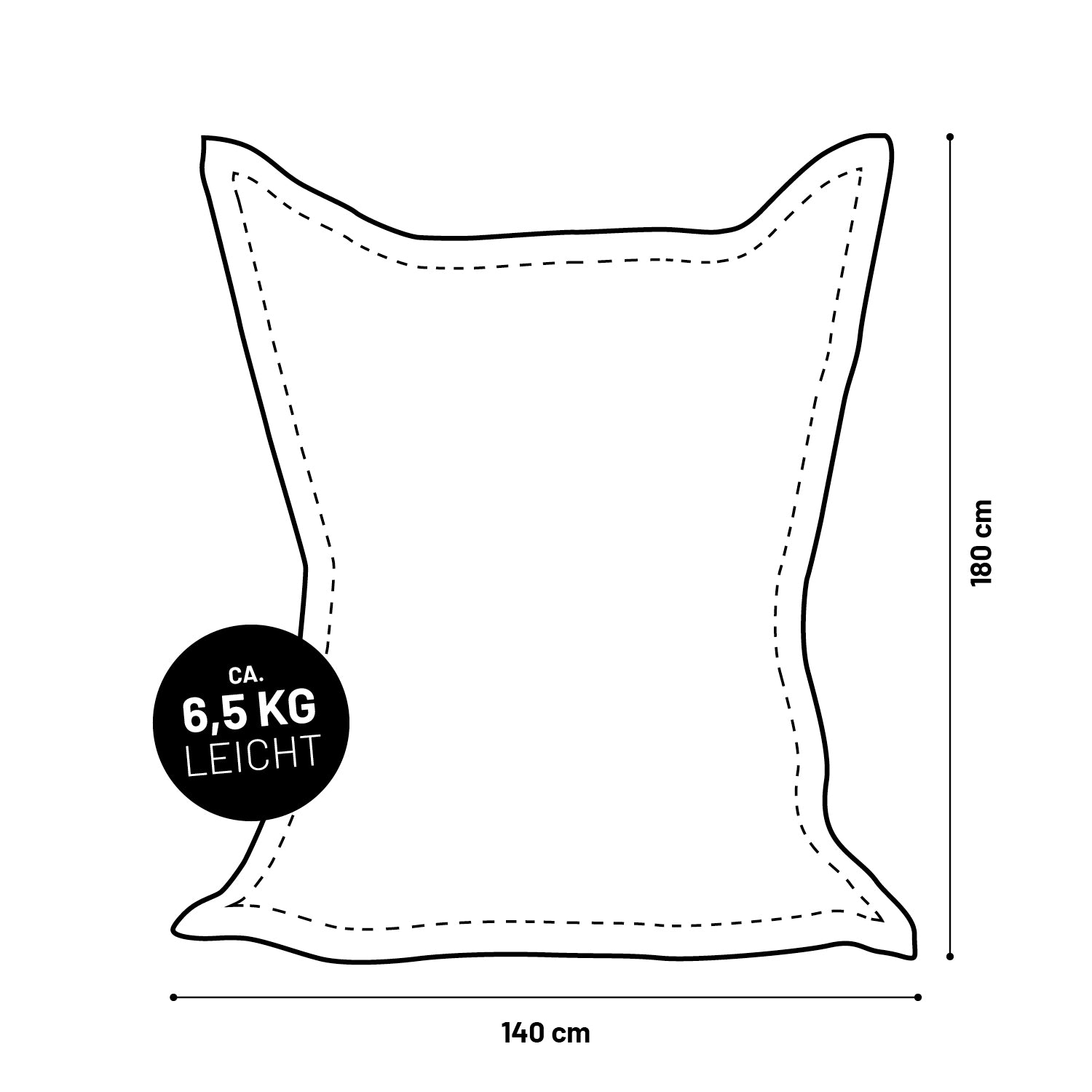 Sitzsack Classic XXL (380 L) schwarz, 180x140 cm, ca. 6,5 kg leicht, ideal für drinnen & draußen, mit langlebigen Nähten und verdecktem Reißverschluss.