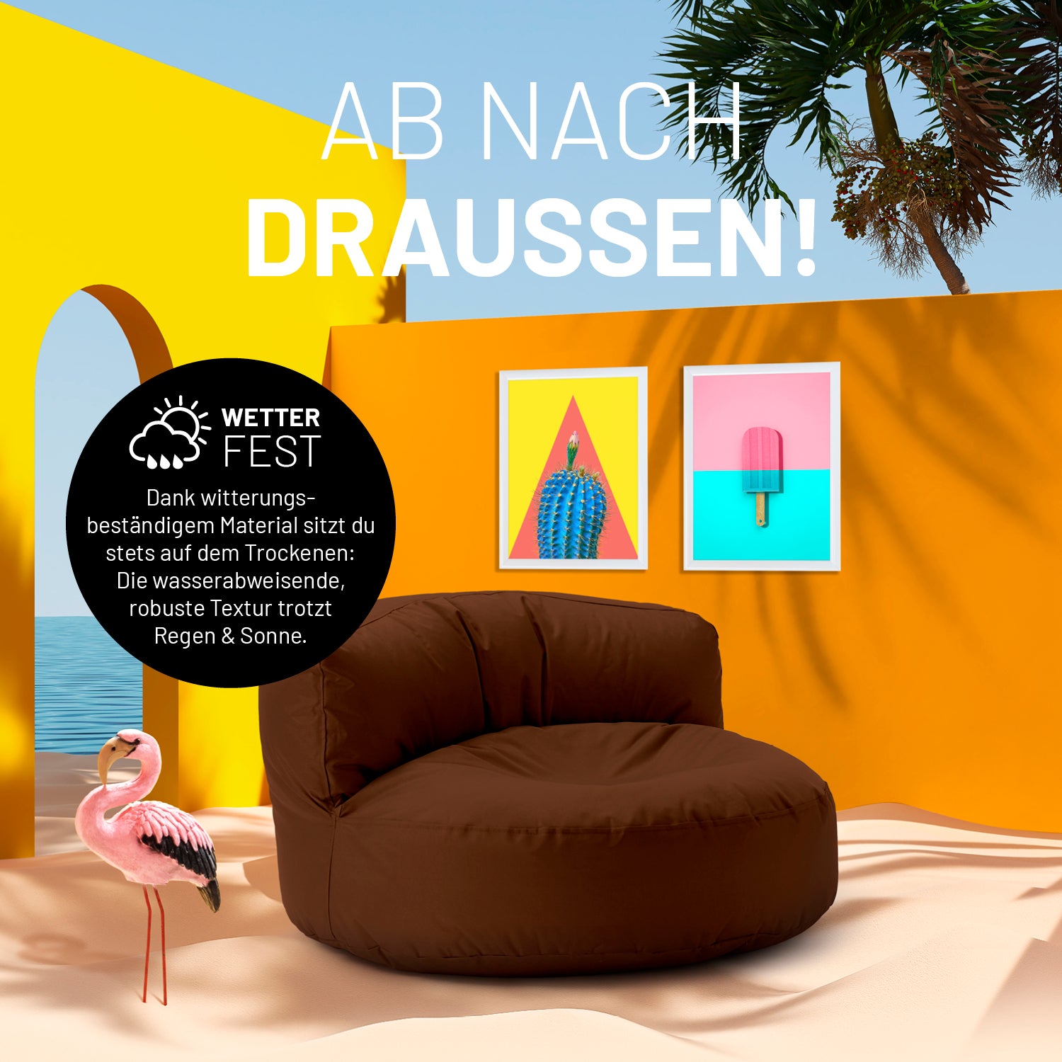 Sitzsack Lounge (320 L) - Braun, wetterfest, bequem für indoor & outdoor, leicht zu reinigen, robust mit verstecktem Reißverschluss.