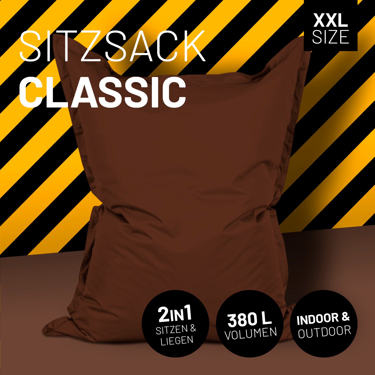 Sitzsack Classic XXL (380 L) Braun, 2in1 Sitzen & Liegen, Indoor & Outdoor, 380 L Volumen, robust und pflegeleicht.