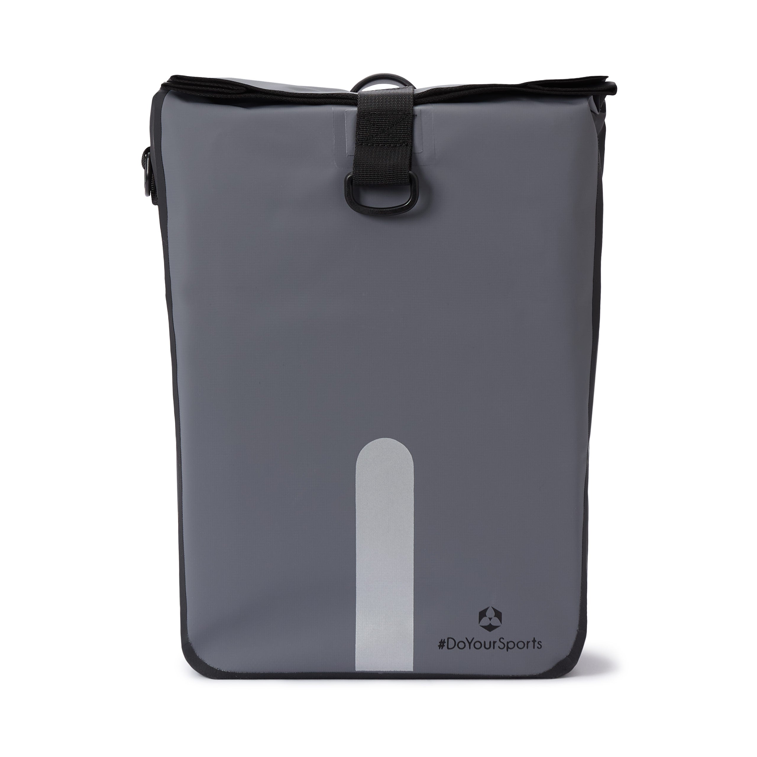 Wasserdichte Fahrradtasche Roll-Top - 21 L - Grau, 3-in-1 Tasche mit reflektierendem Streifen, wasserfest und vielseitig tragbar.