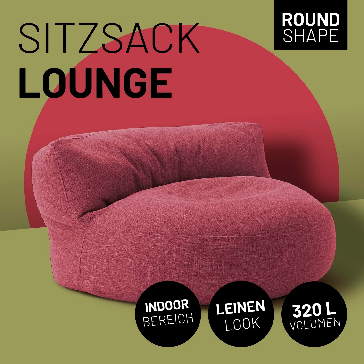 Interior Line Sitzsack-Lounge - Rundes Sitzsack-Sofa - 320l Füllung, 90 x 50 cm - Rot