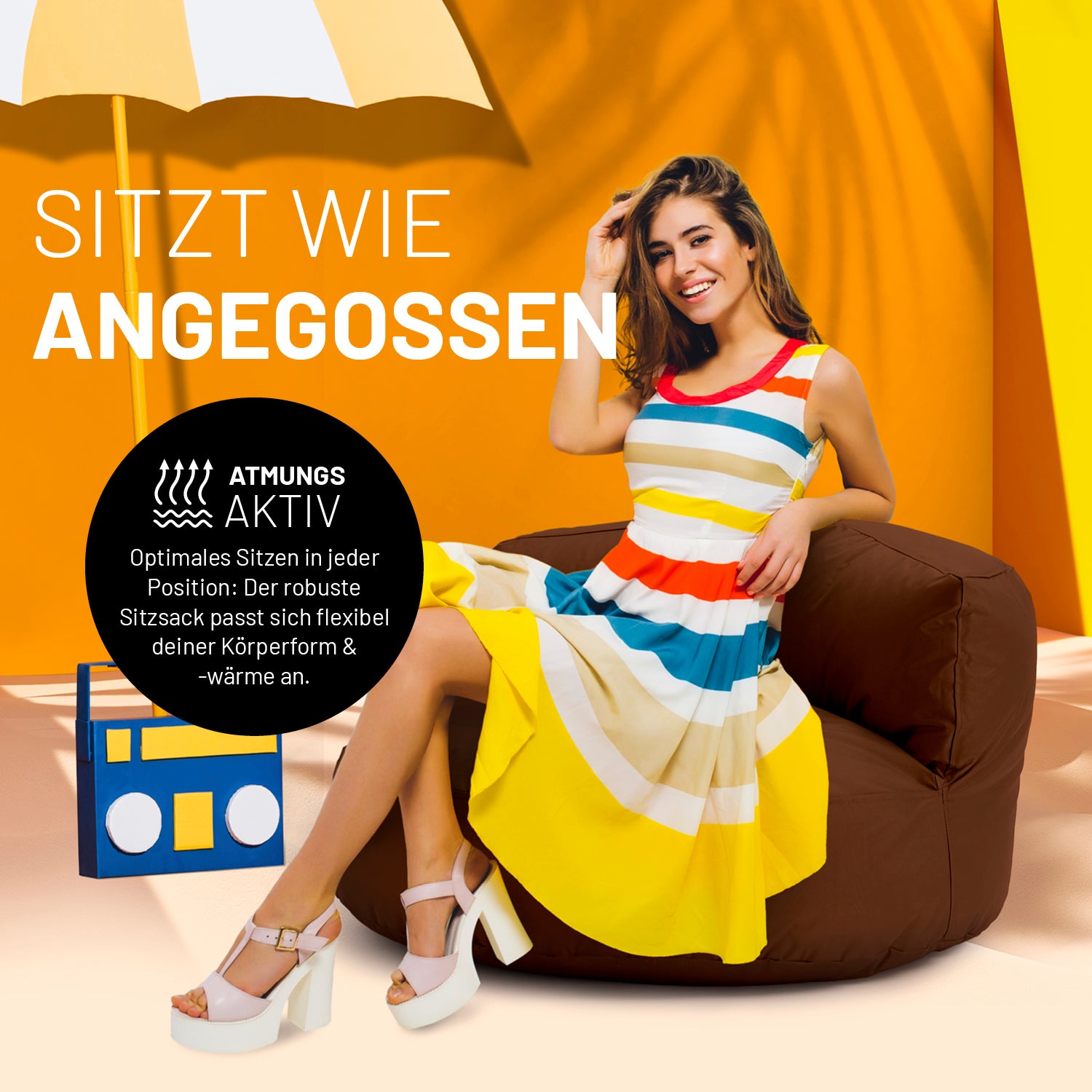 Sitzsack Lounge (320 L) Braun, modern und bequem, für drinnen & draußen, leicht, mit robusten Nähten und hochwertiger EPS-Füllung.